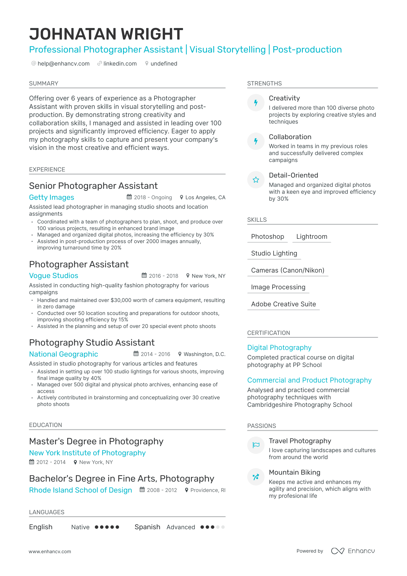 undefined Photographer Assistant Resume Template