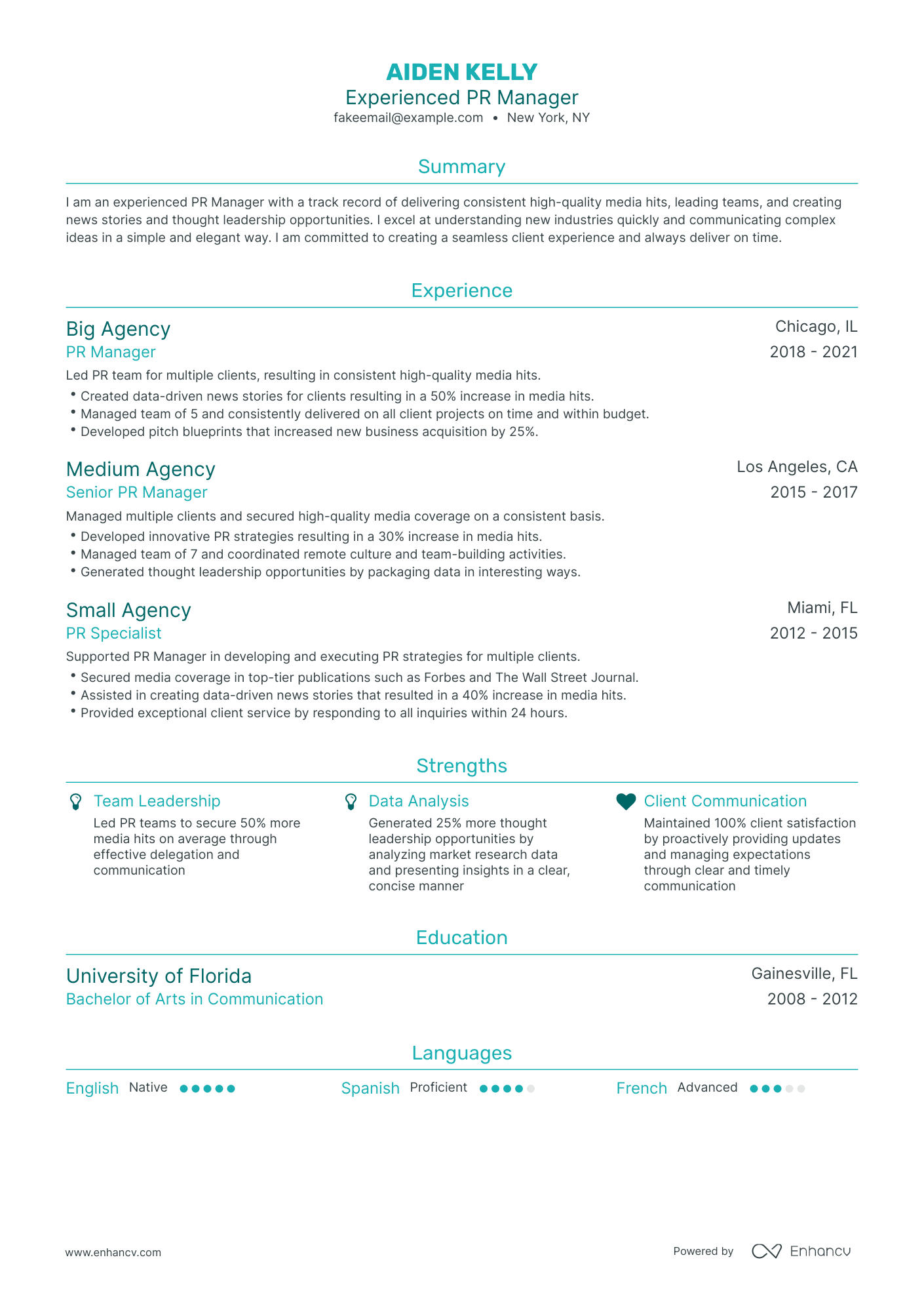 Traditional Public Relations Manager Resume Template