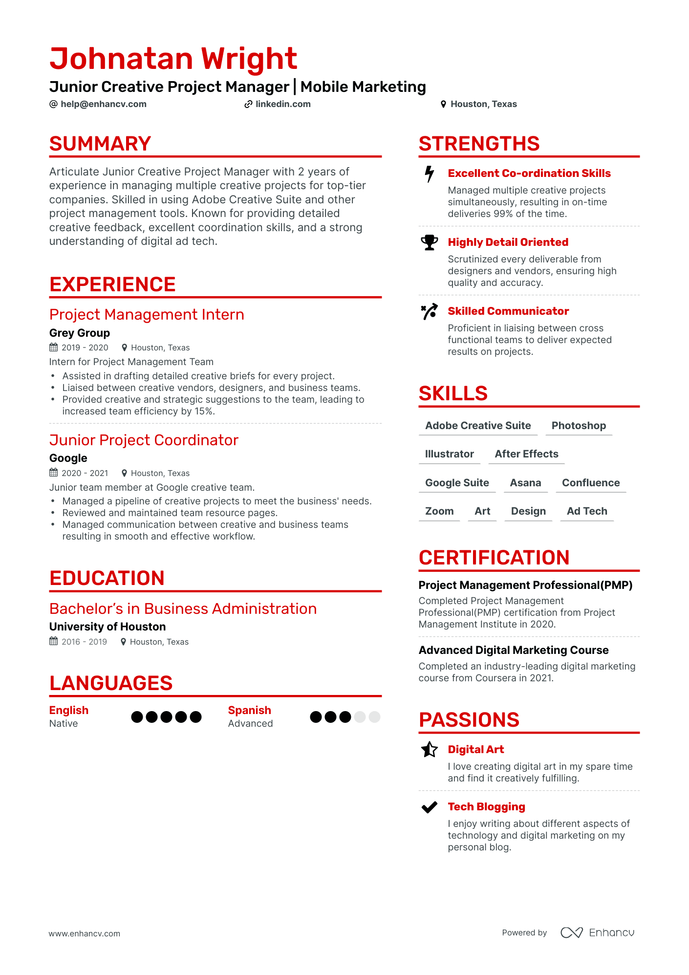 undefined Junior Project Manager Resume Template