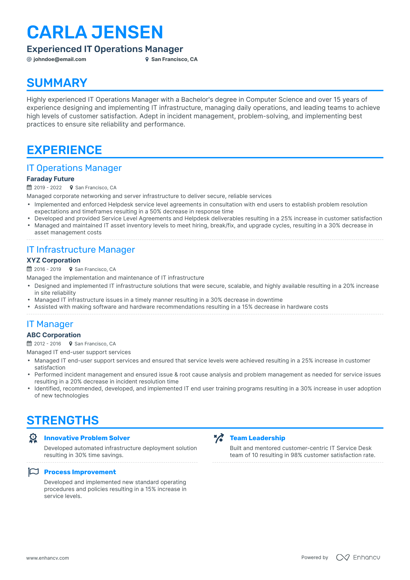 Classic IT Operations Manager Resume Template