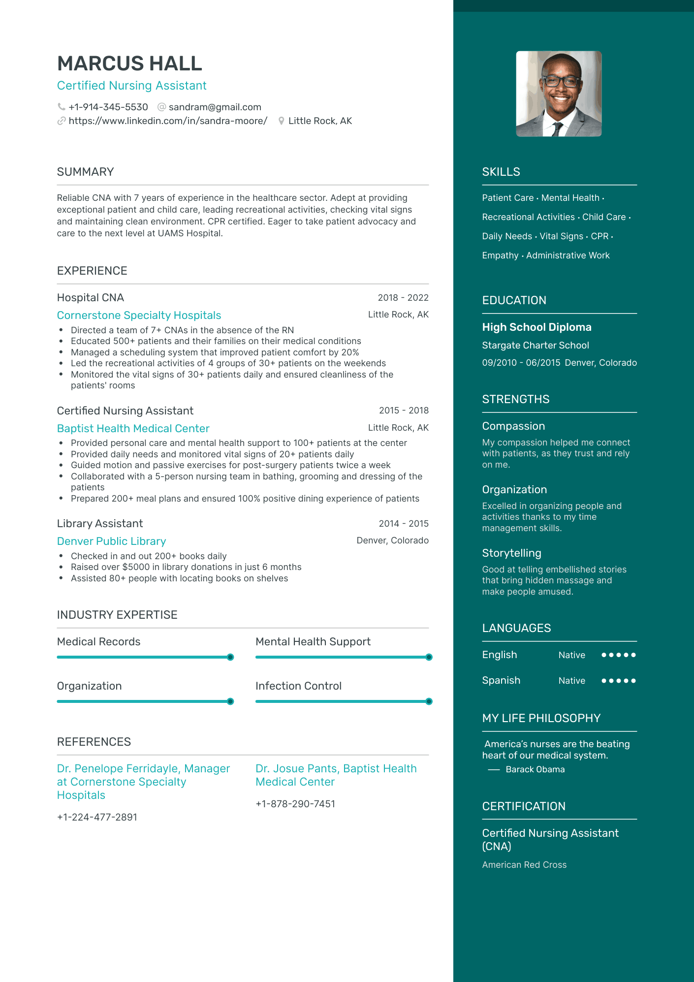 One Page Nursing Assistant Resume Template