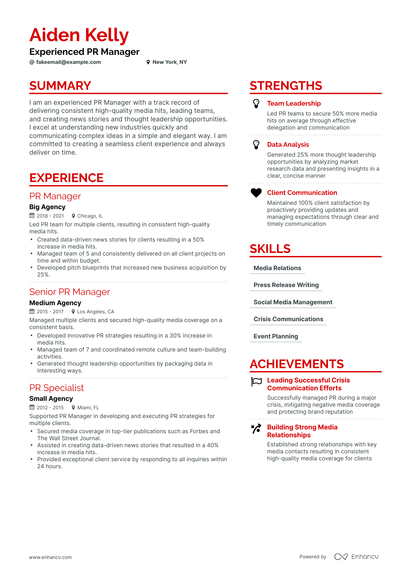 Simple Public Relations Manager Resume Template