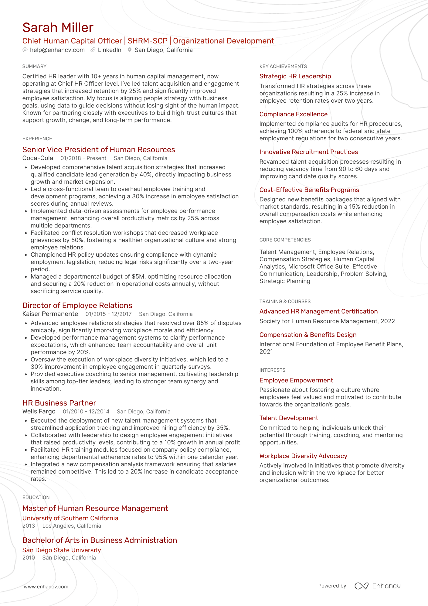 A resume example of a Chief Human Resources Officer (Chief People Officer) 