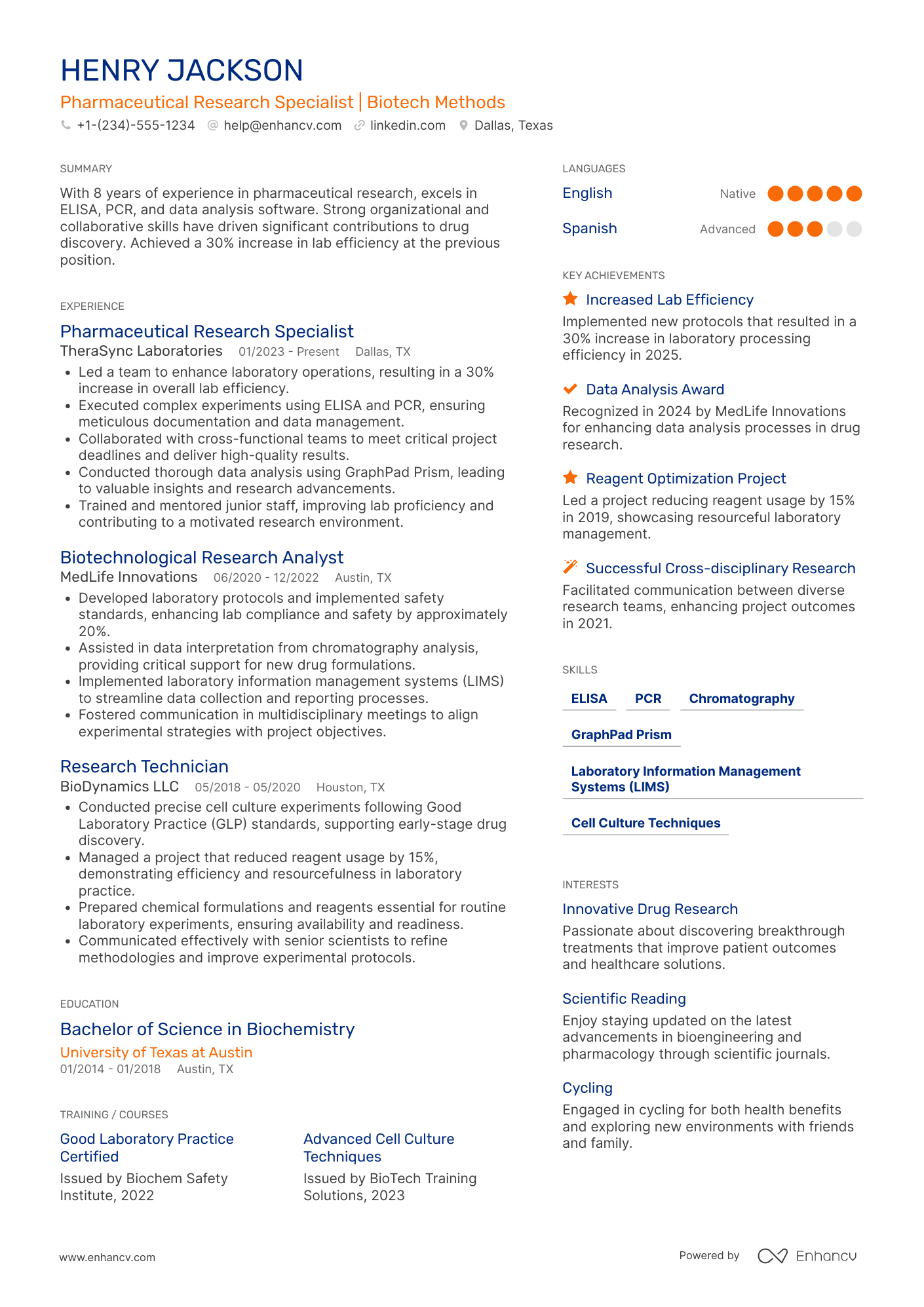 A resume example of a Pharmaceutical Research Assistant