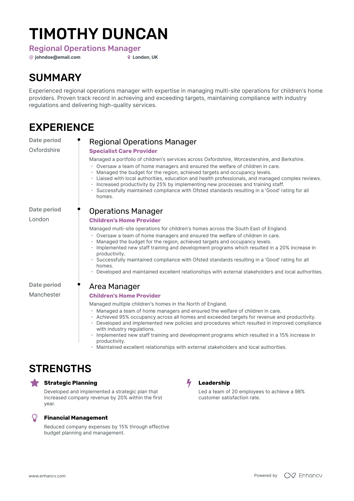 Timeline Regional Operations Manager Resume Template