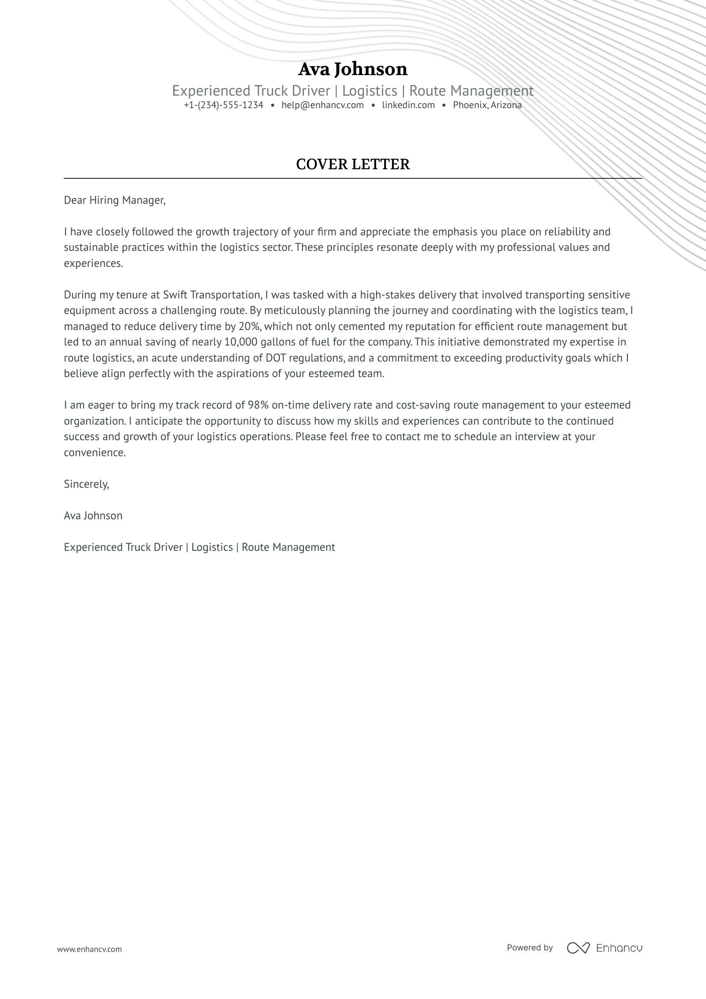 truck driving cover letter with no experience