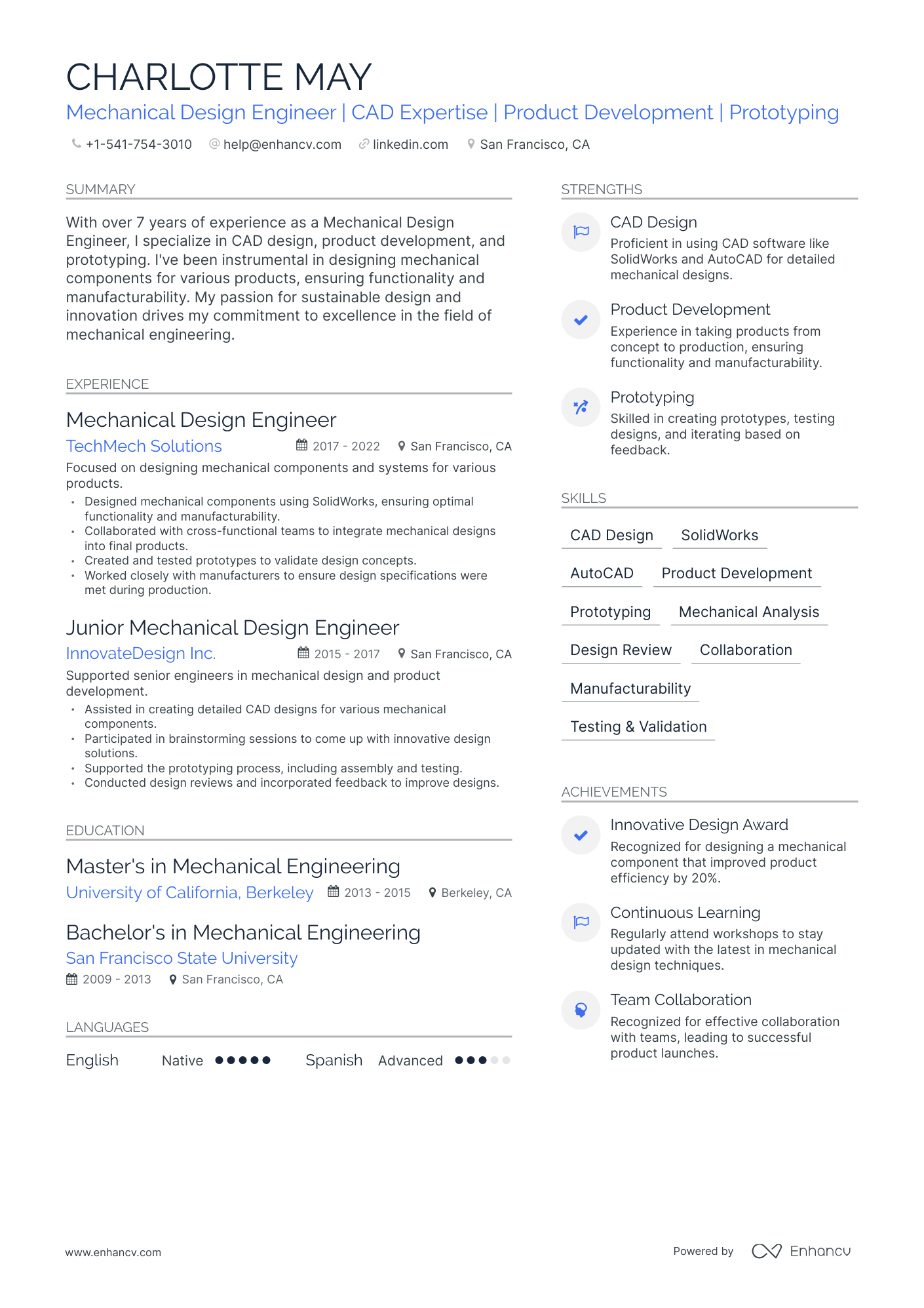 experience resume format for mechanical design engineer