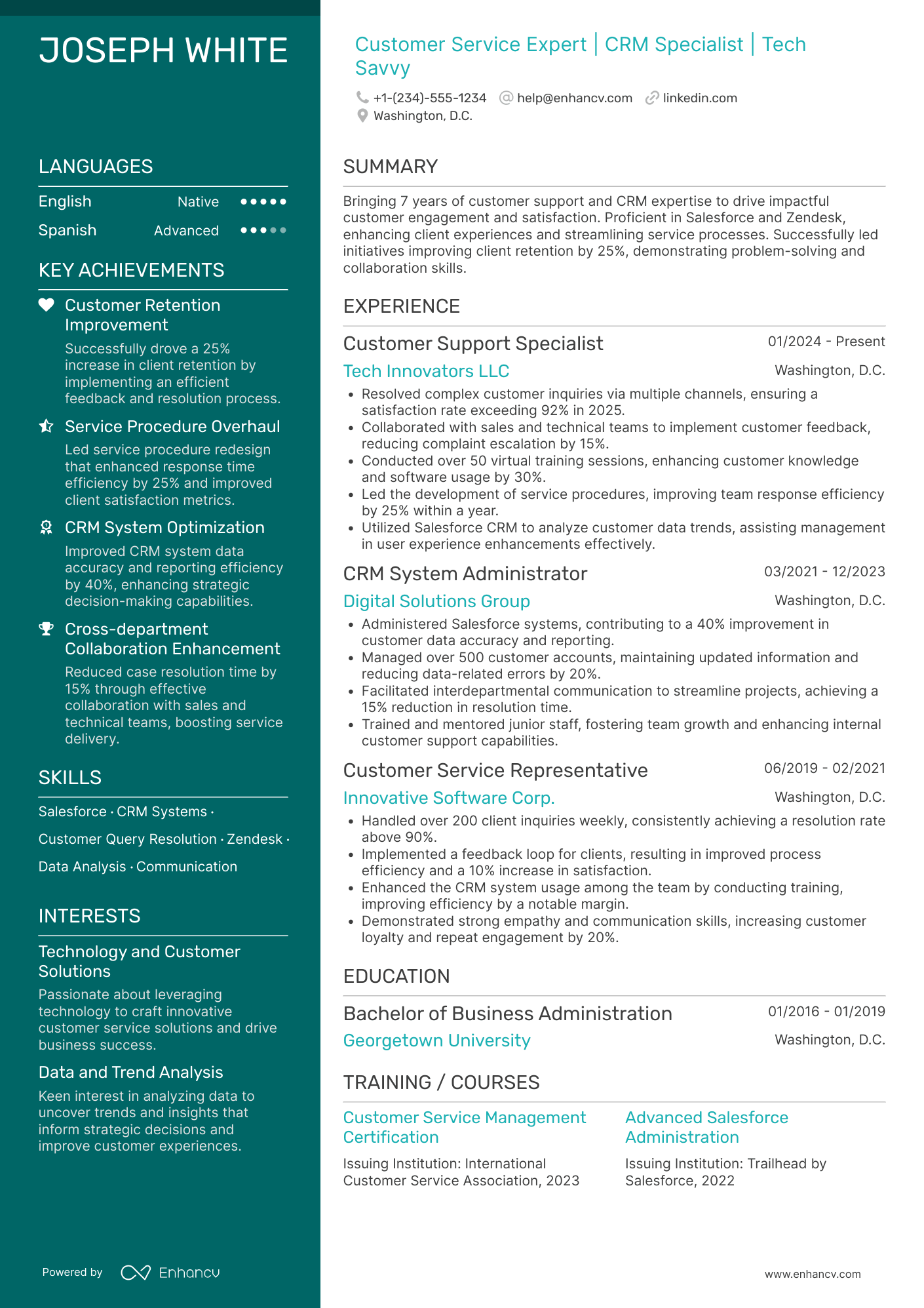 A resume example of a Customer Service Executive
