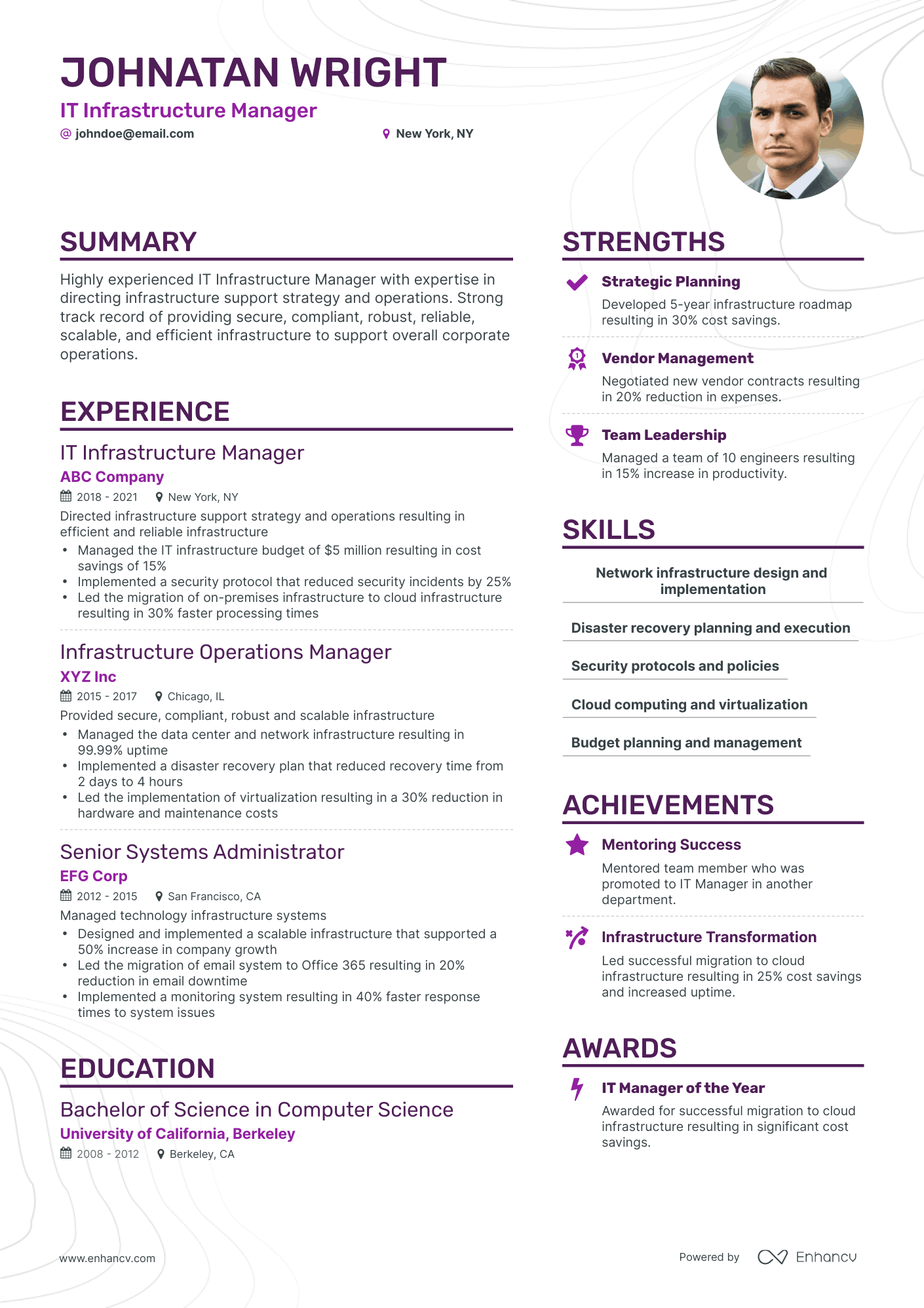 Simple IT Infrastructure Manager Resume Template