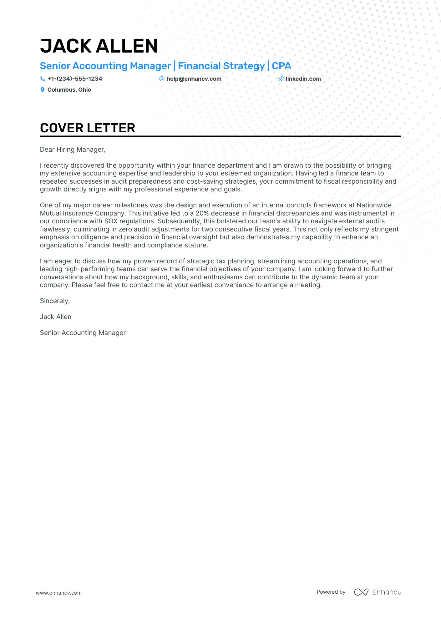 finance job cover letter template