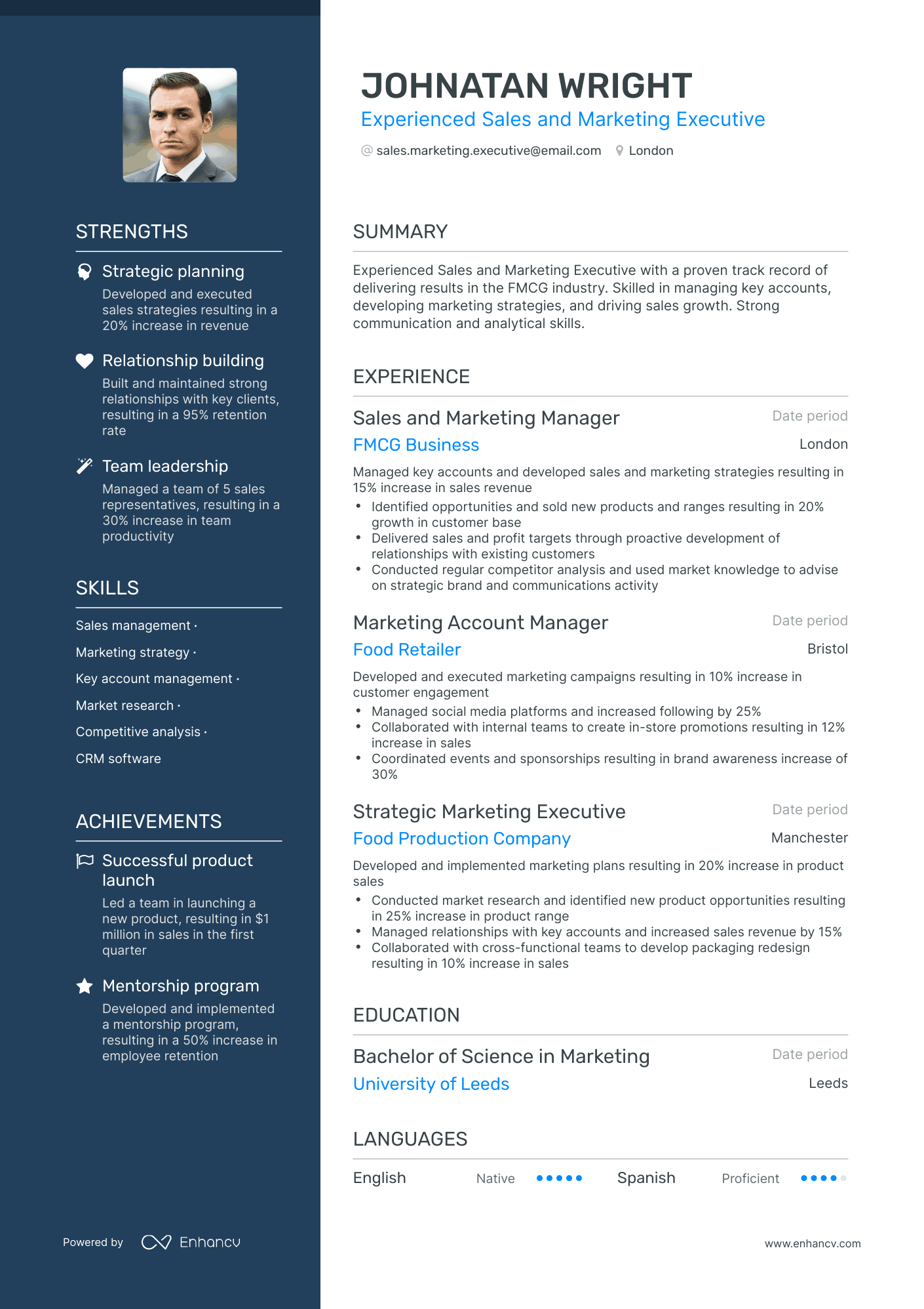 Polished Sales And Marketing Executive Resume Template
