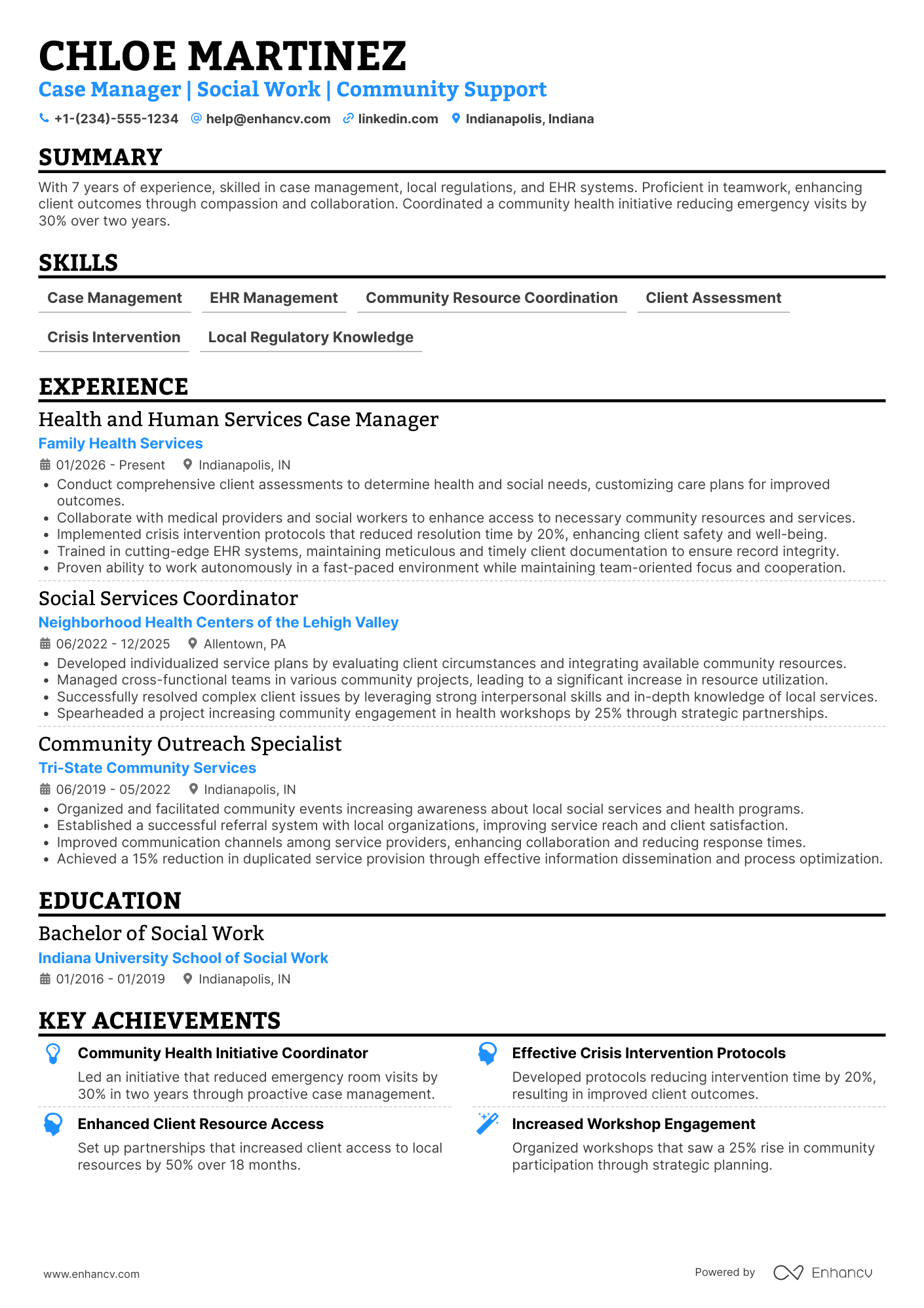 A resume example of a US Health and Human Services Case Manager