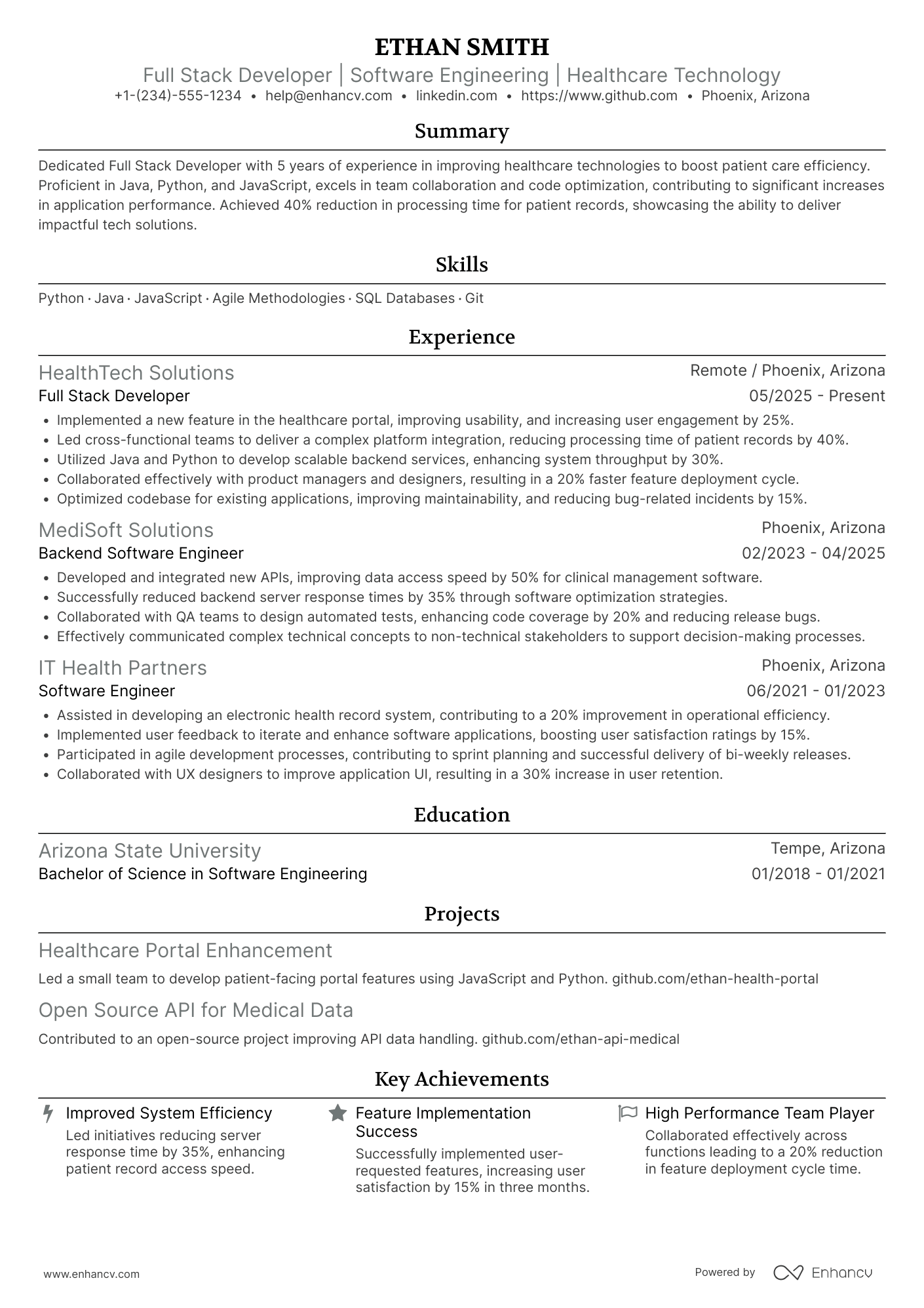 A resume example of a Graduate Software Engineer