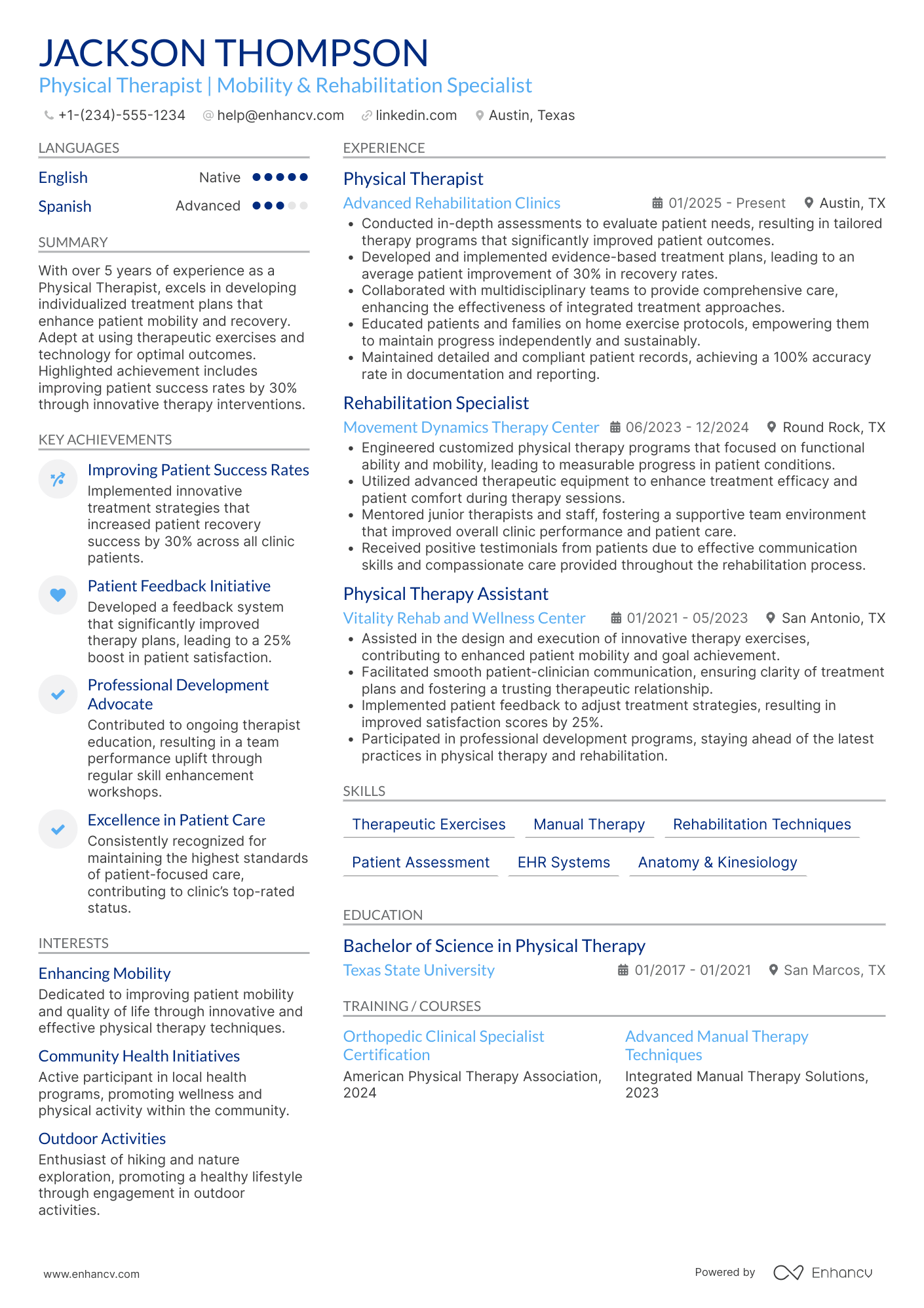 A resume example of a Physical Therapist