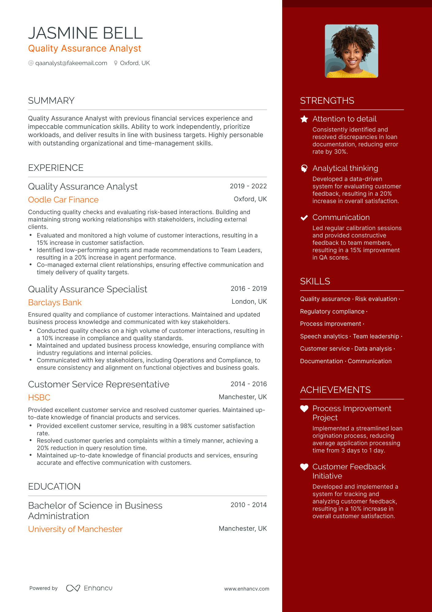 One Page Quality Assurance Analyst Resume Template