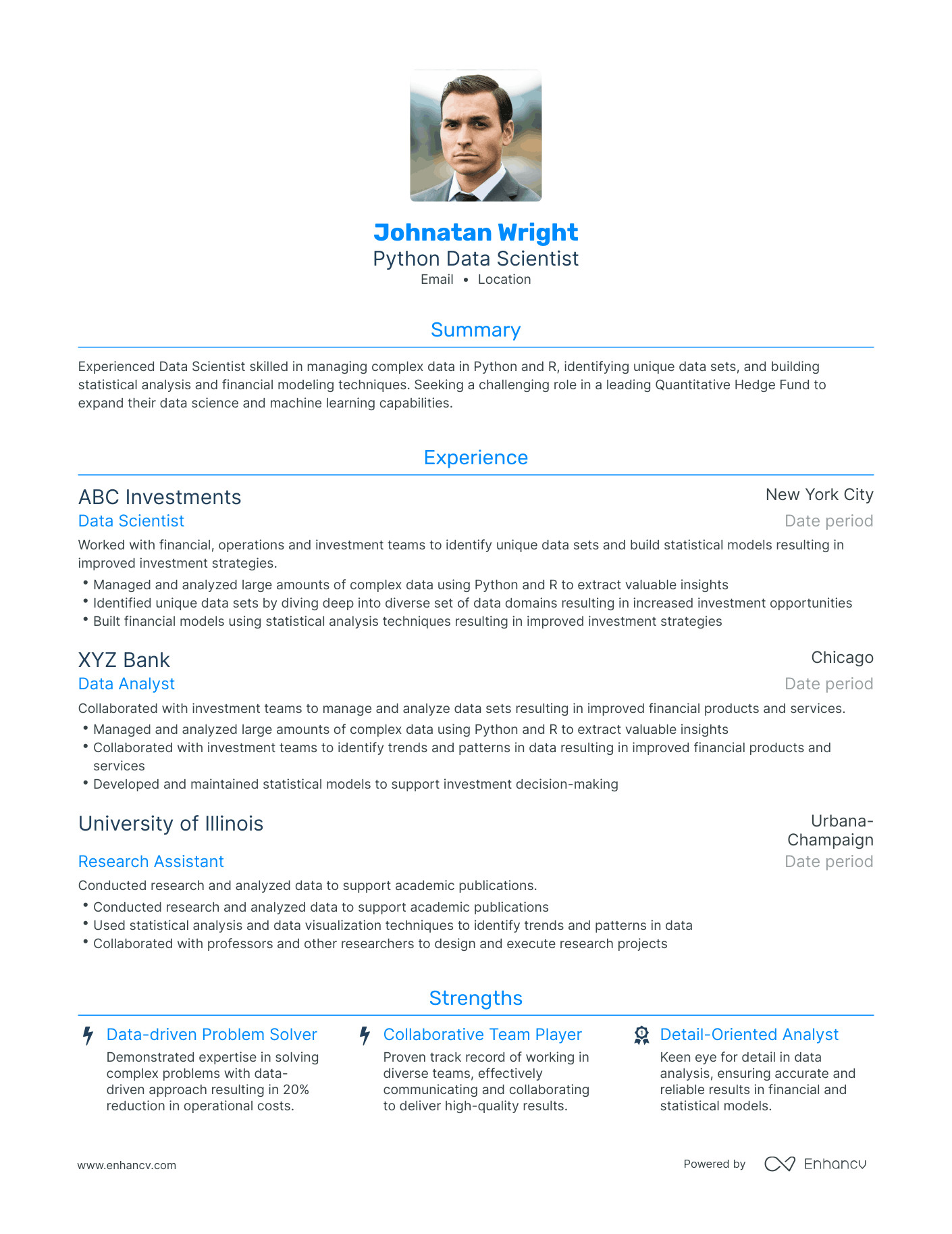 Traditional Python Data Scientist Resume Template