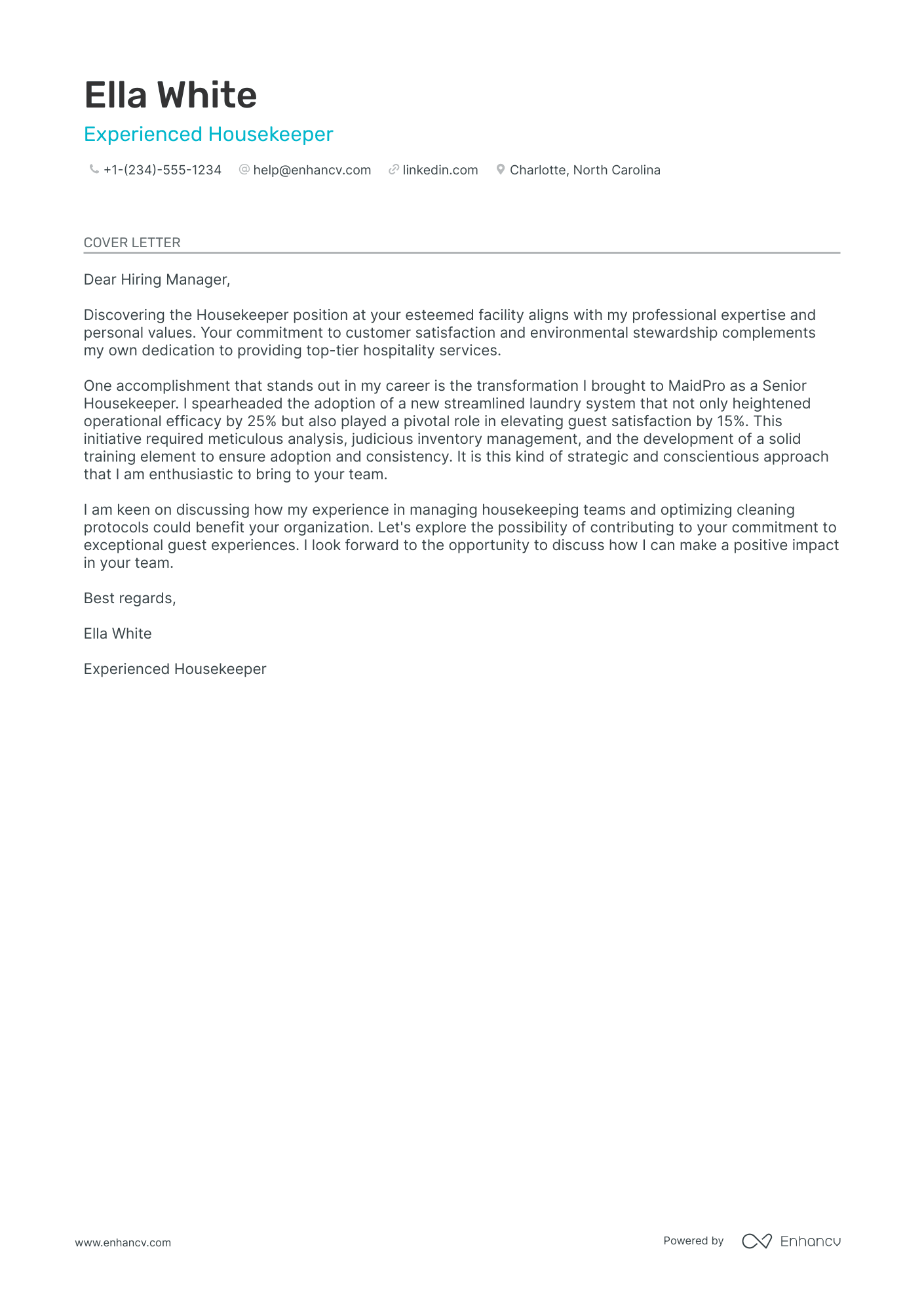 housekeeping cover letter for hotel