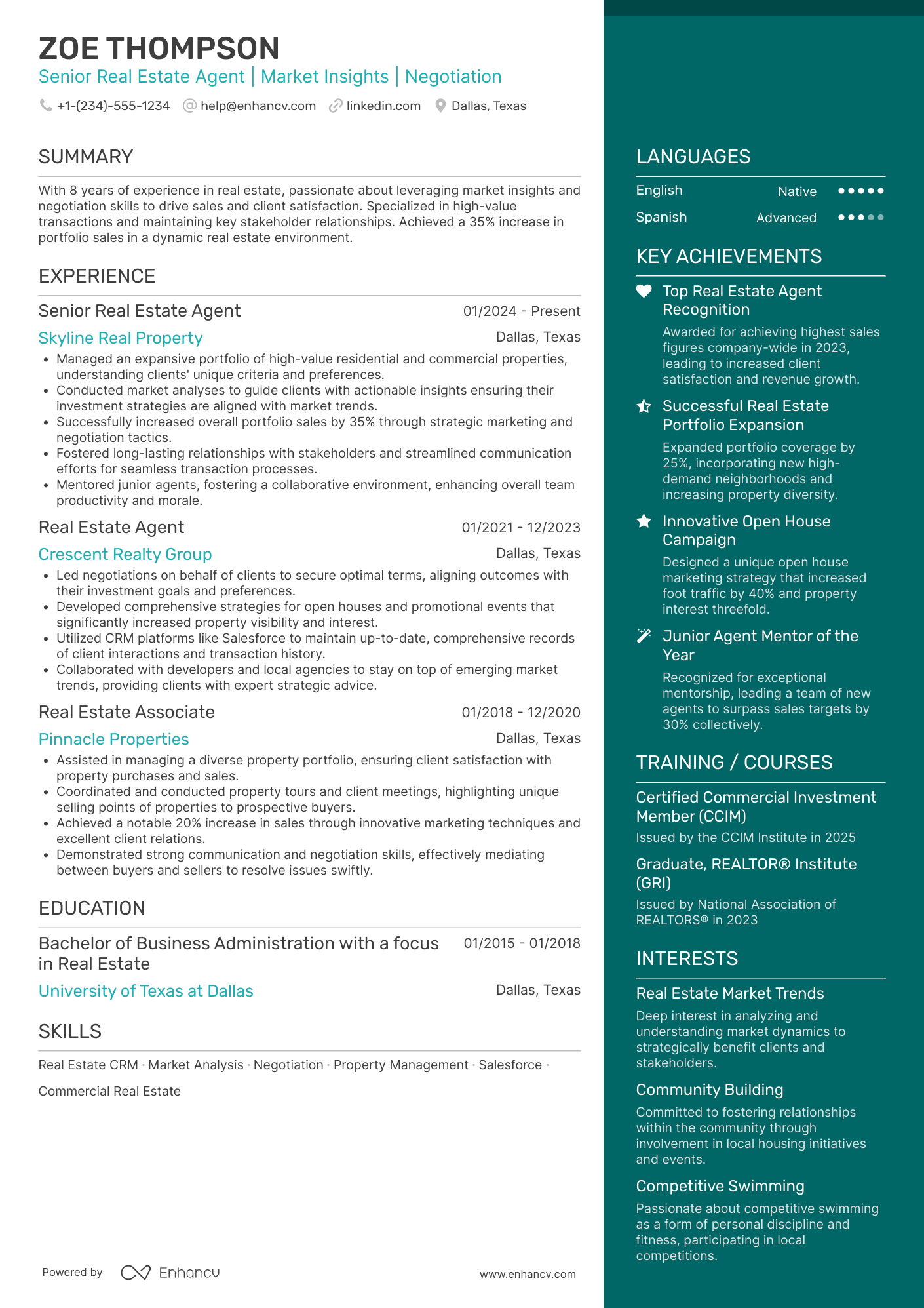 A resume example of a Senior Real Estate Agent