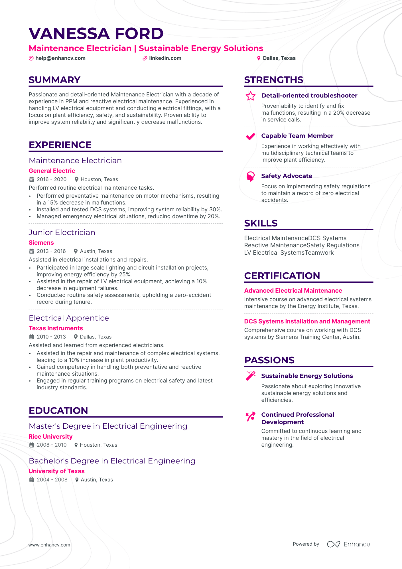example resume electrician