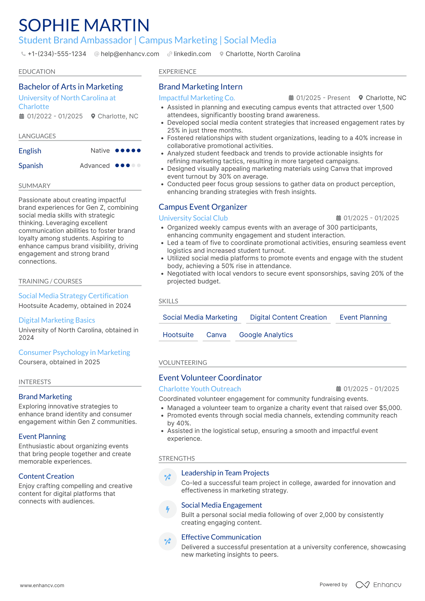 A resume example of a Student Brand Ambassador