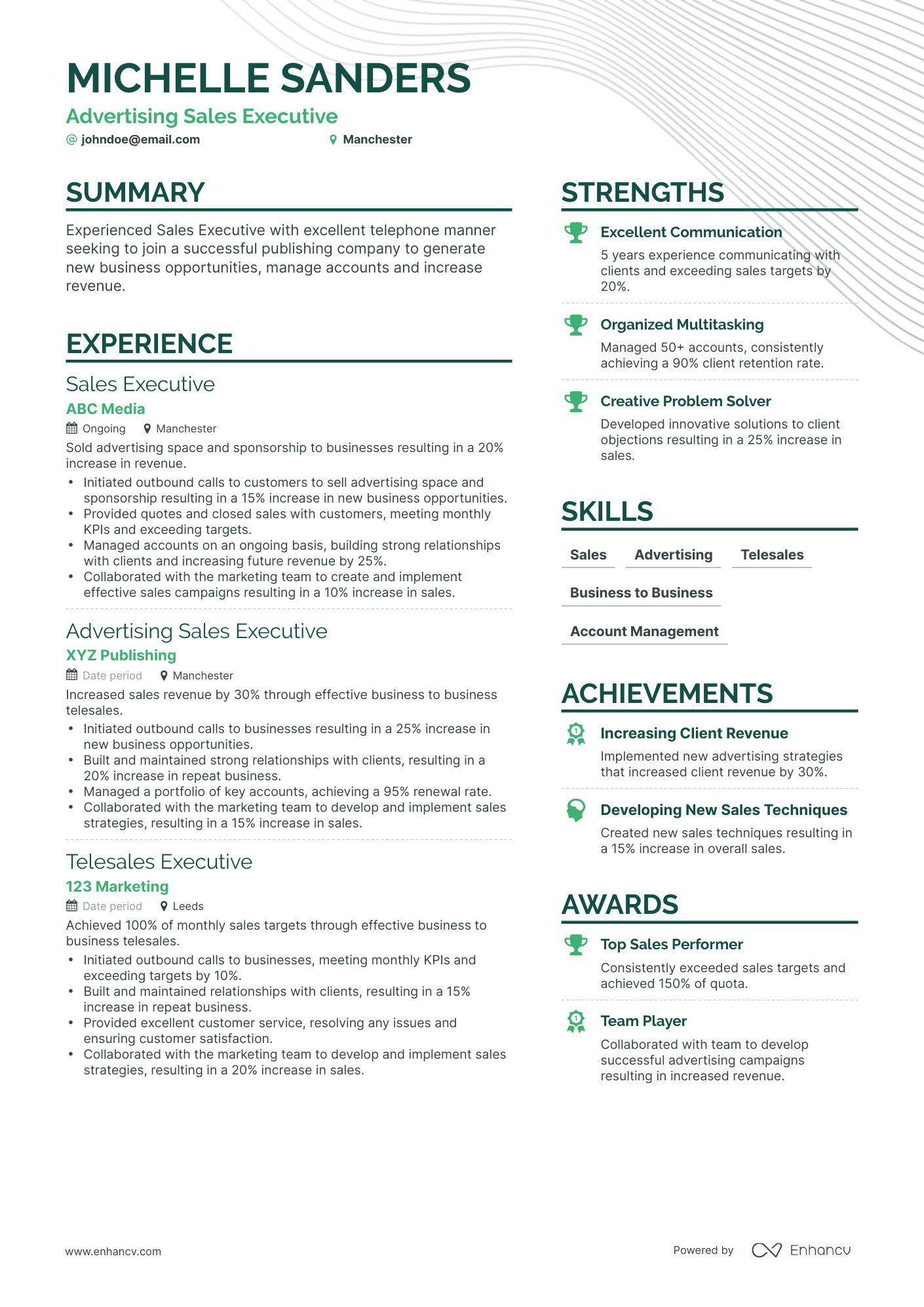 Simple Advertising Sales Executive Resume Template