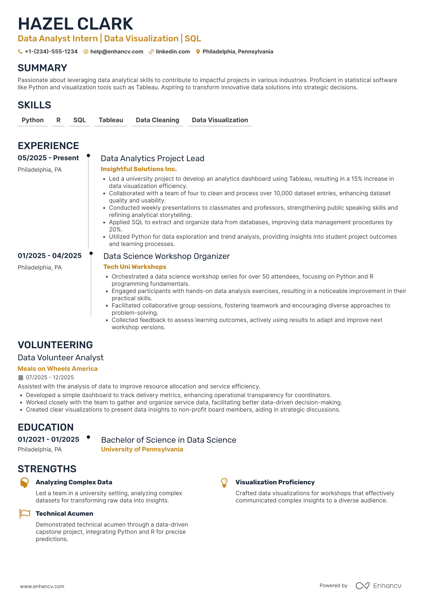 A resume example of a Data Analyst   Internship Program