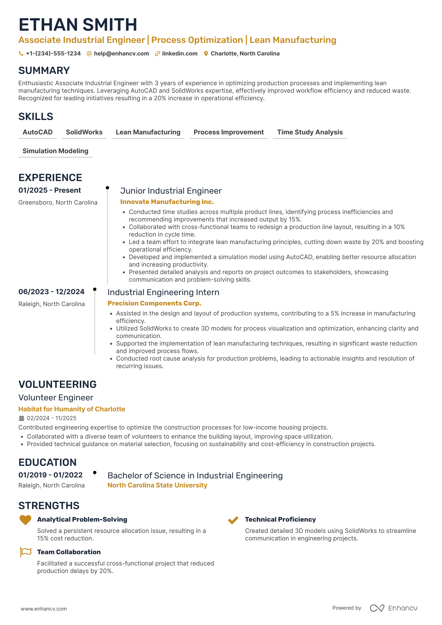 A resume example of a Associate Industrial Engineer
