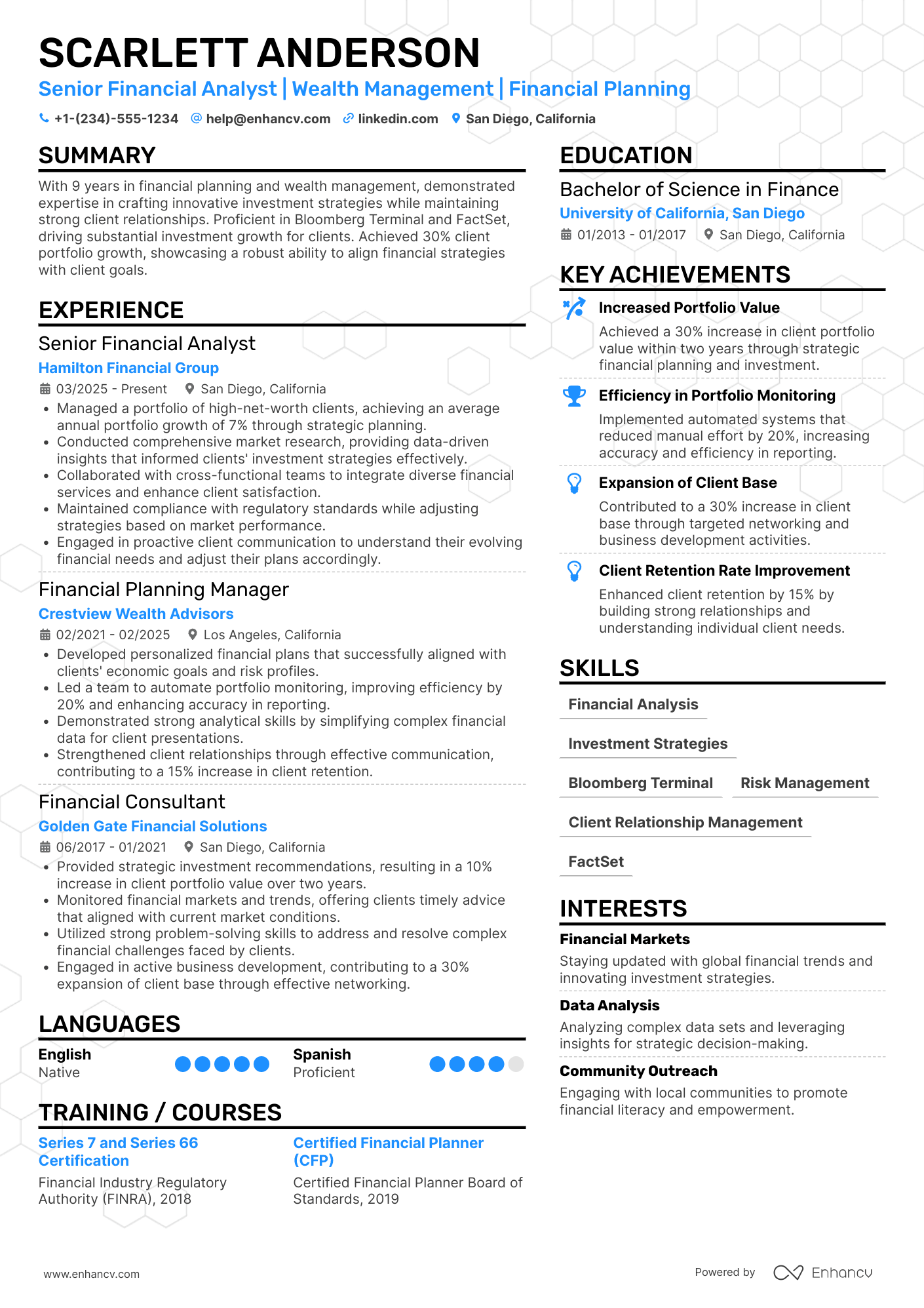 A resume example of a Financial Professional