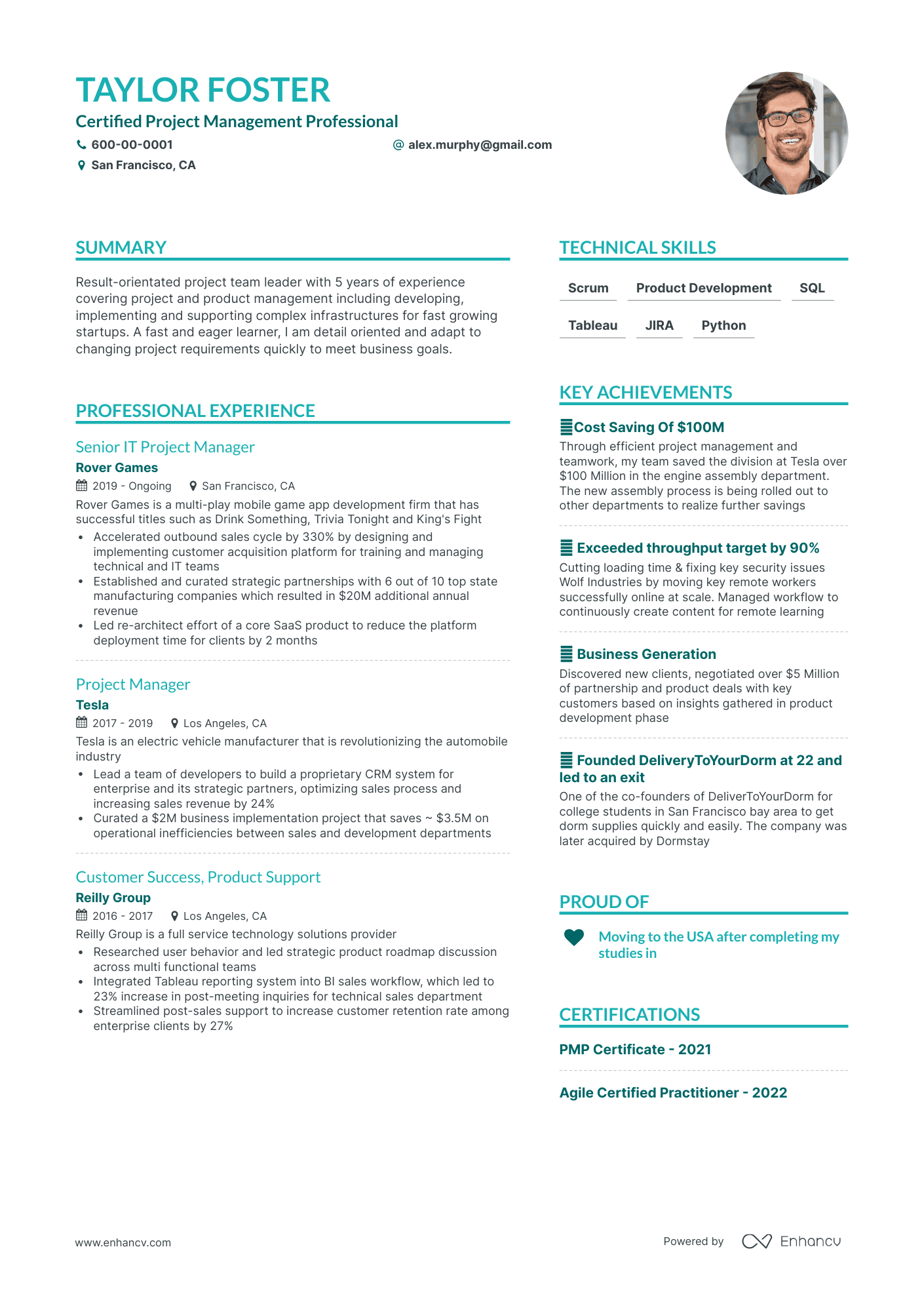 Simple Project Manager Resume Template