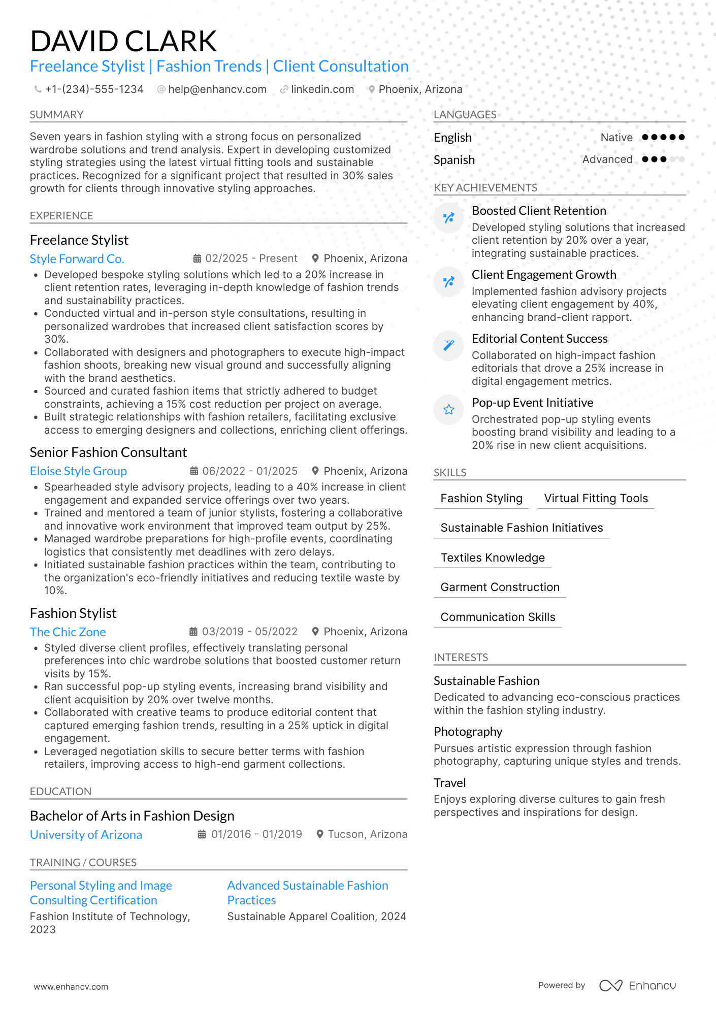 A resume example of a Freelance Stylist