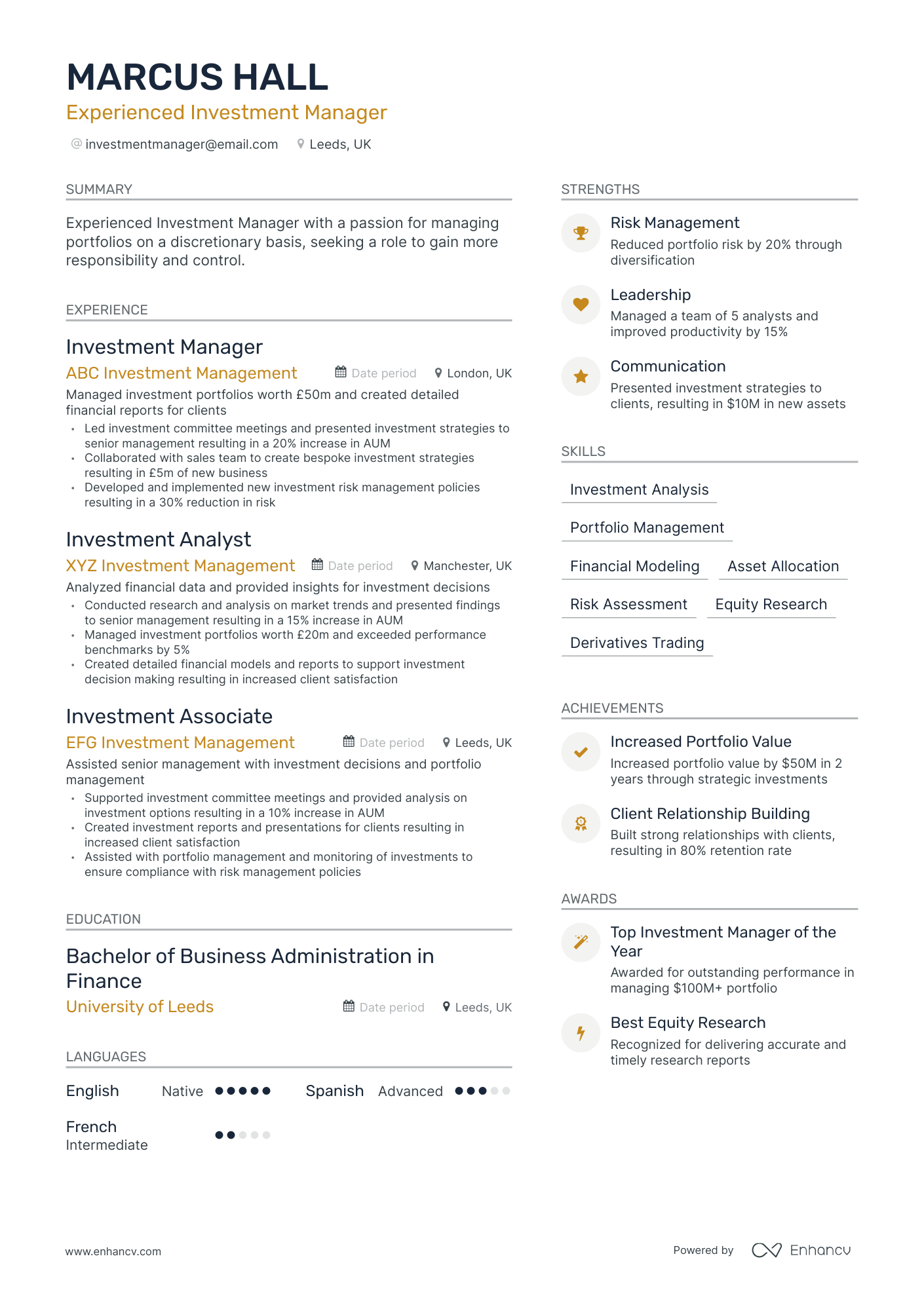 Modern Investment Manager Resume Template