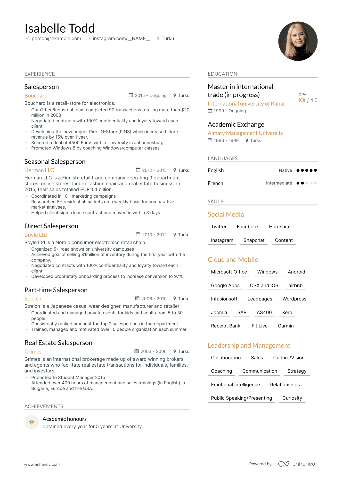 Modern Sales Person Resume Template