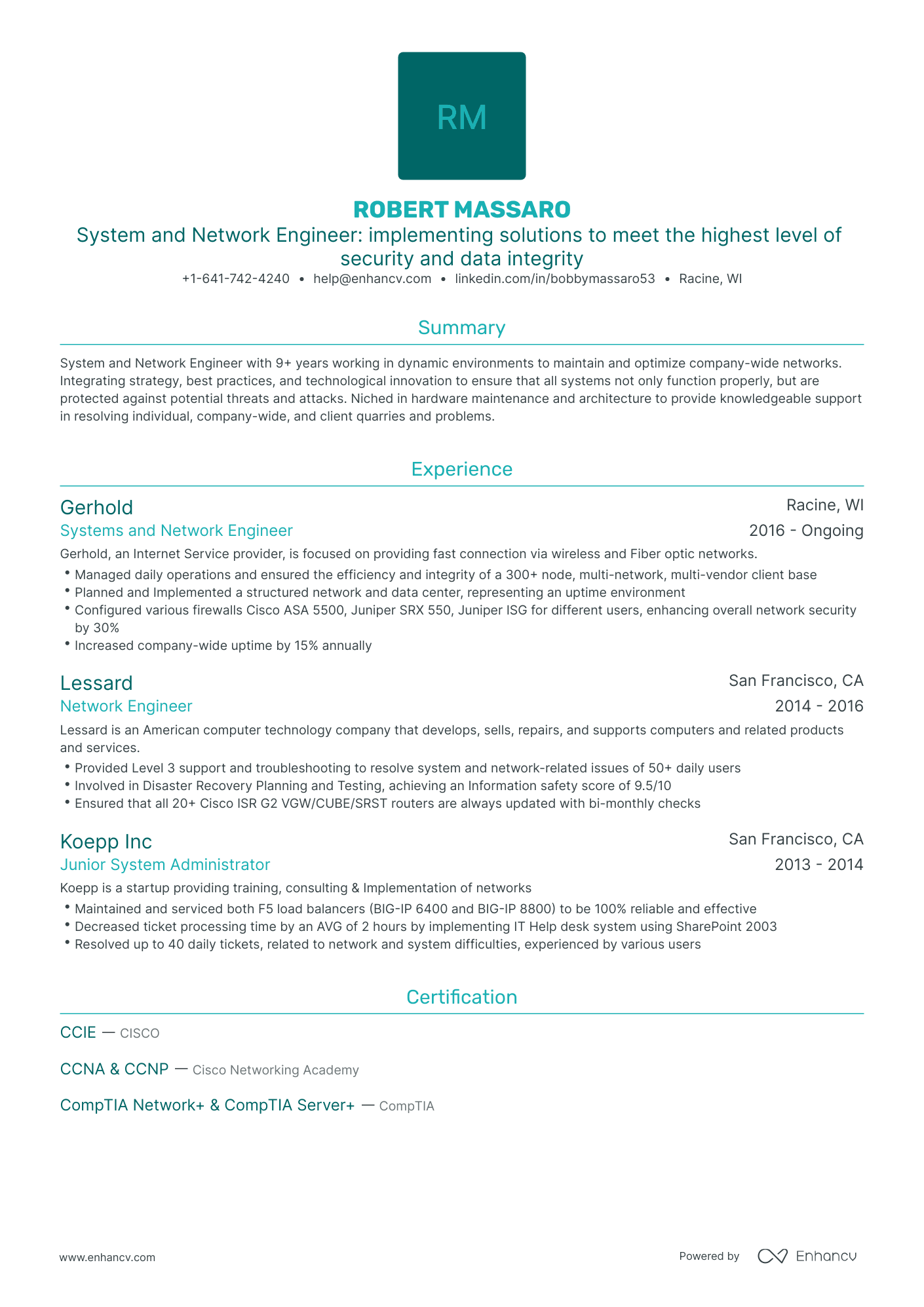 Traditional System And Network Engineer Resume Template