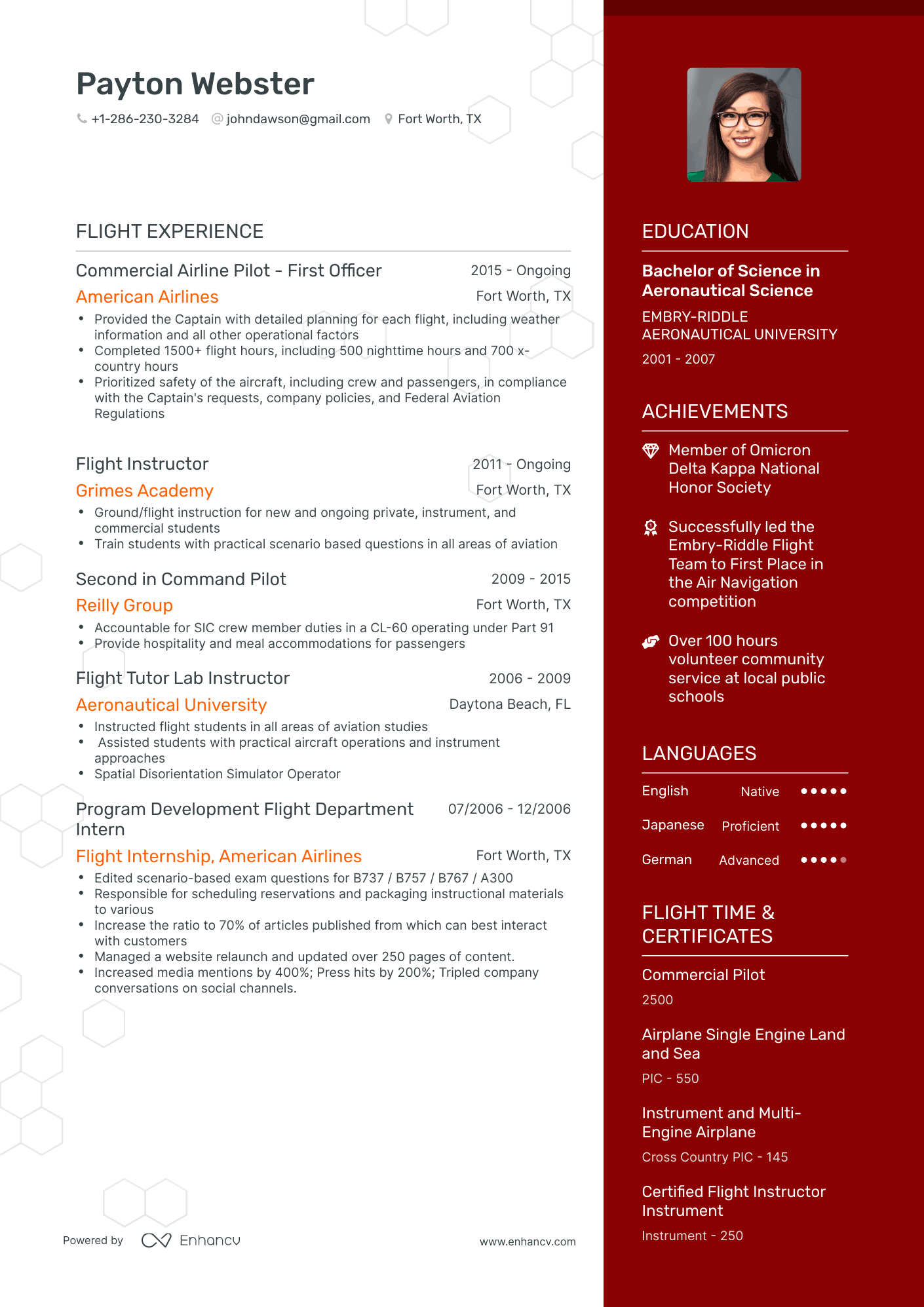 One Page Pilot Resume Template