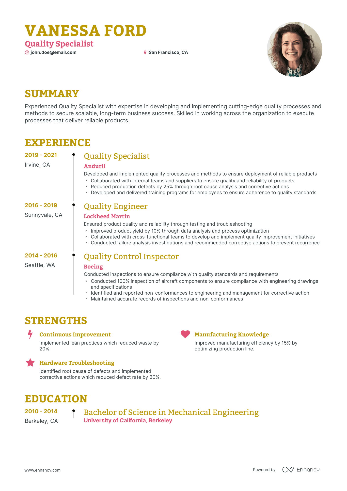 Timeline Quality Specialist Resume Template