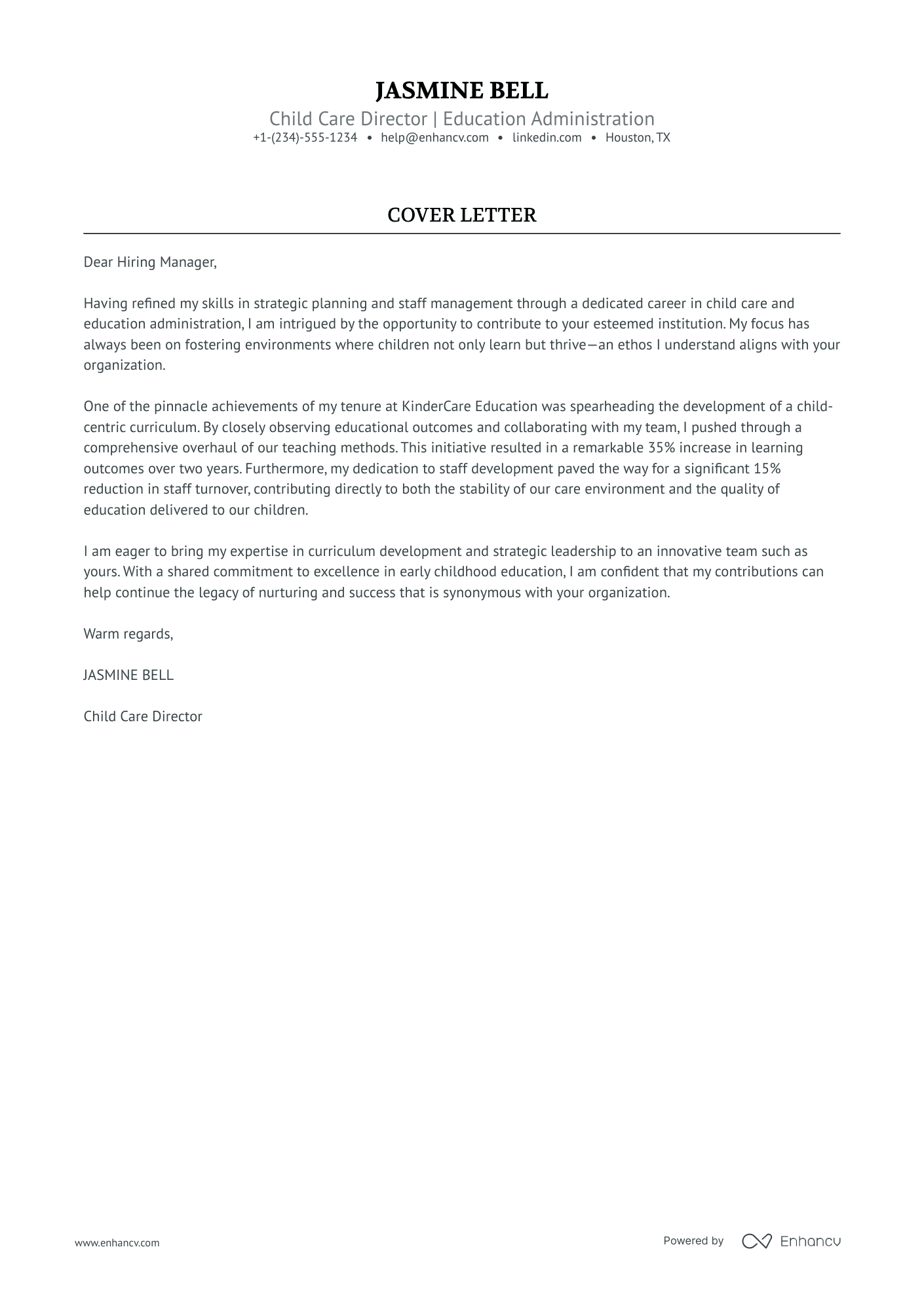 cover letter for daycare director position