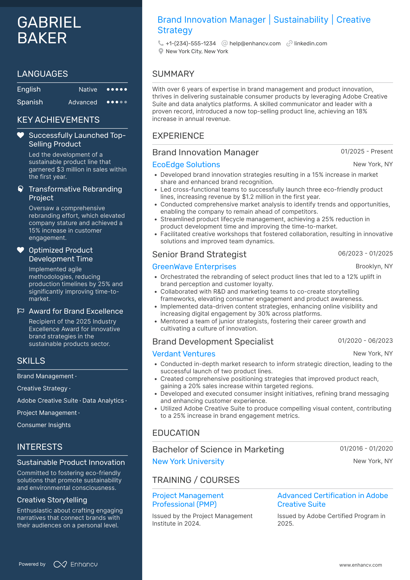 A resume example of a Brand Innovation Manager