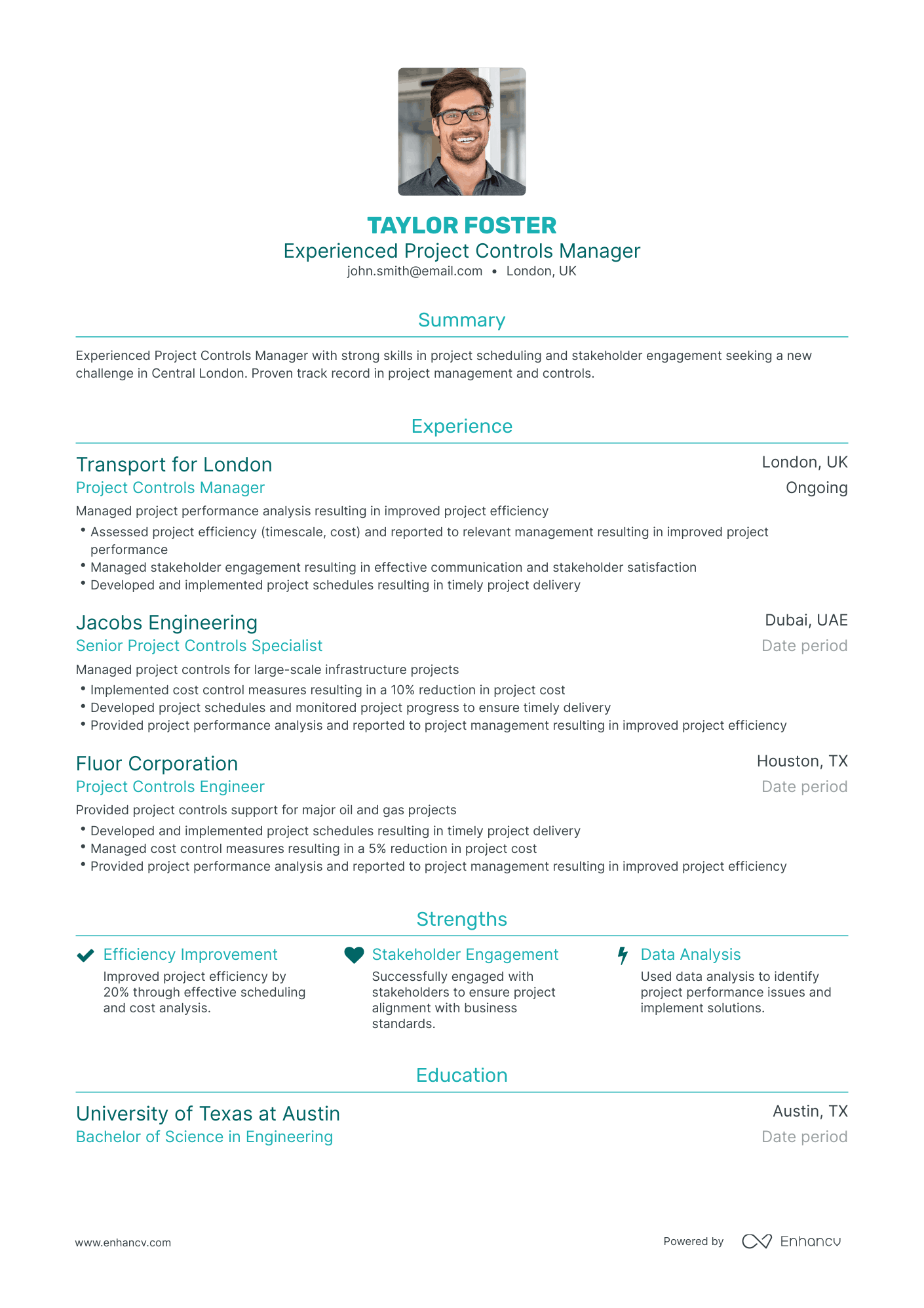 Traditional Project Controls Manager Resume Template