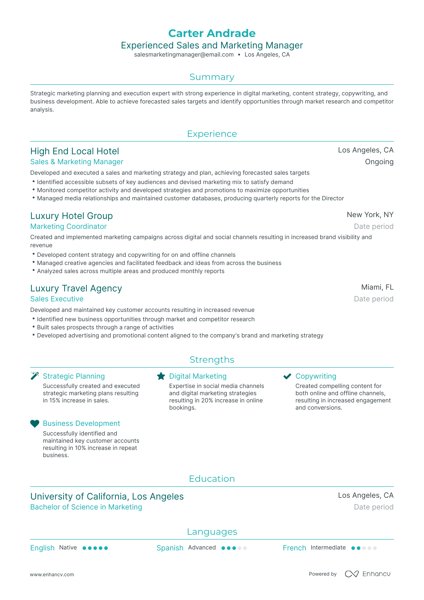 Traditional Sales And Marketing Manager Resume Template