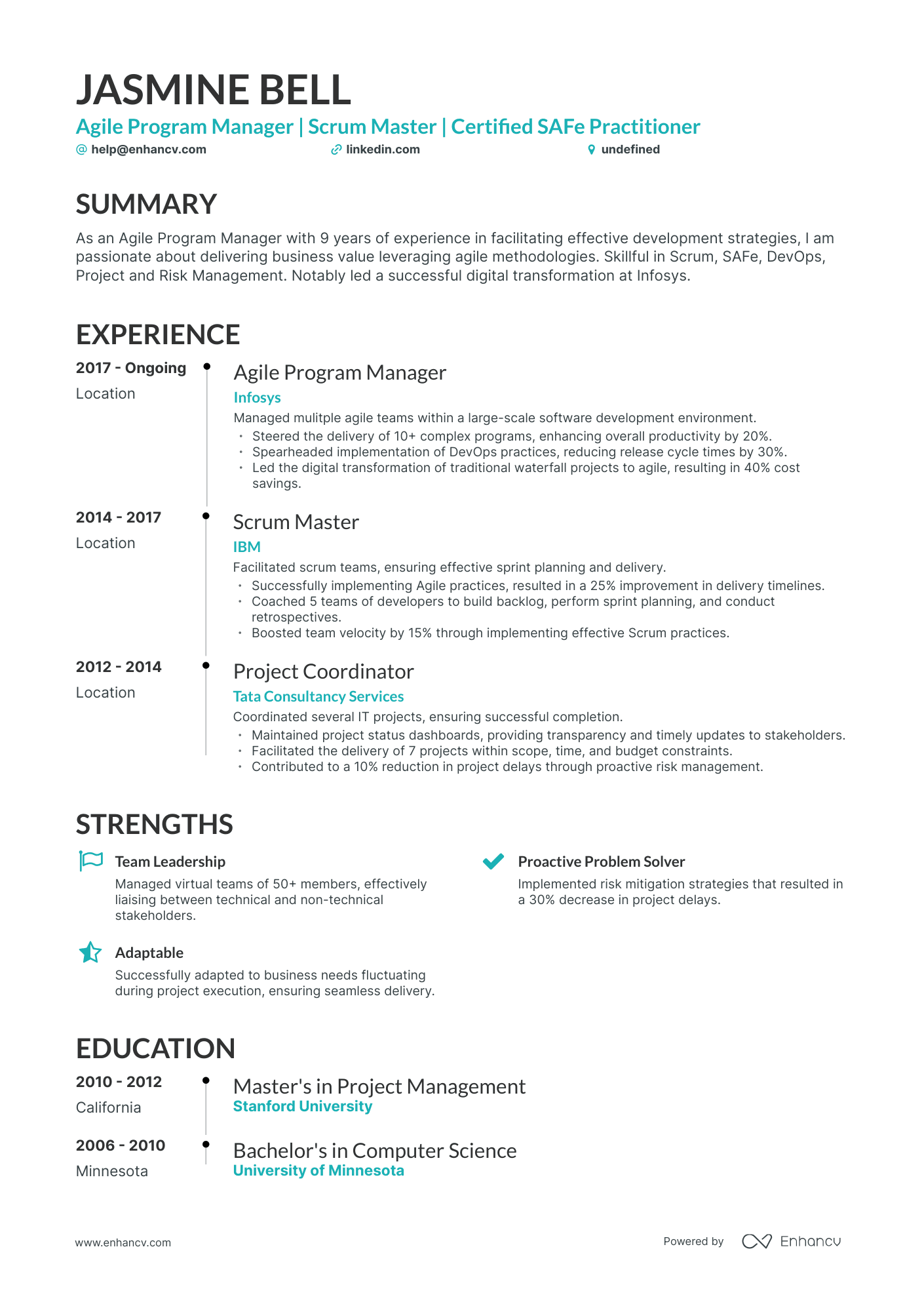 undefined Agile Program Manager Resume Template