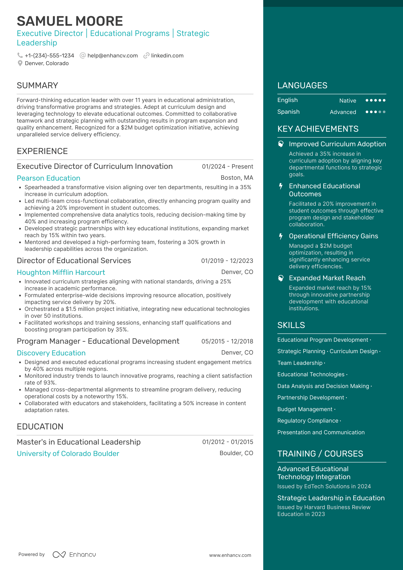 A resume example of a Executive Director of Educational Services
