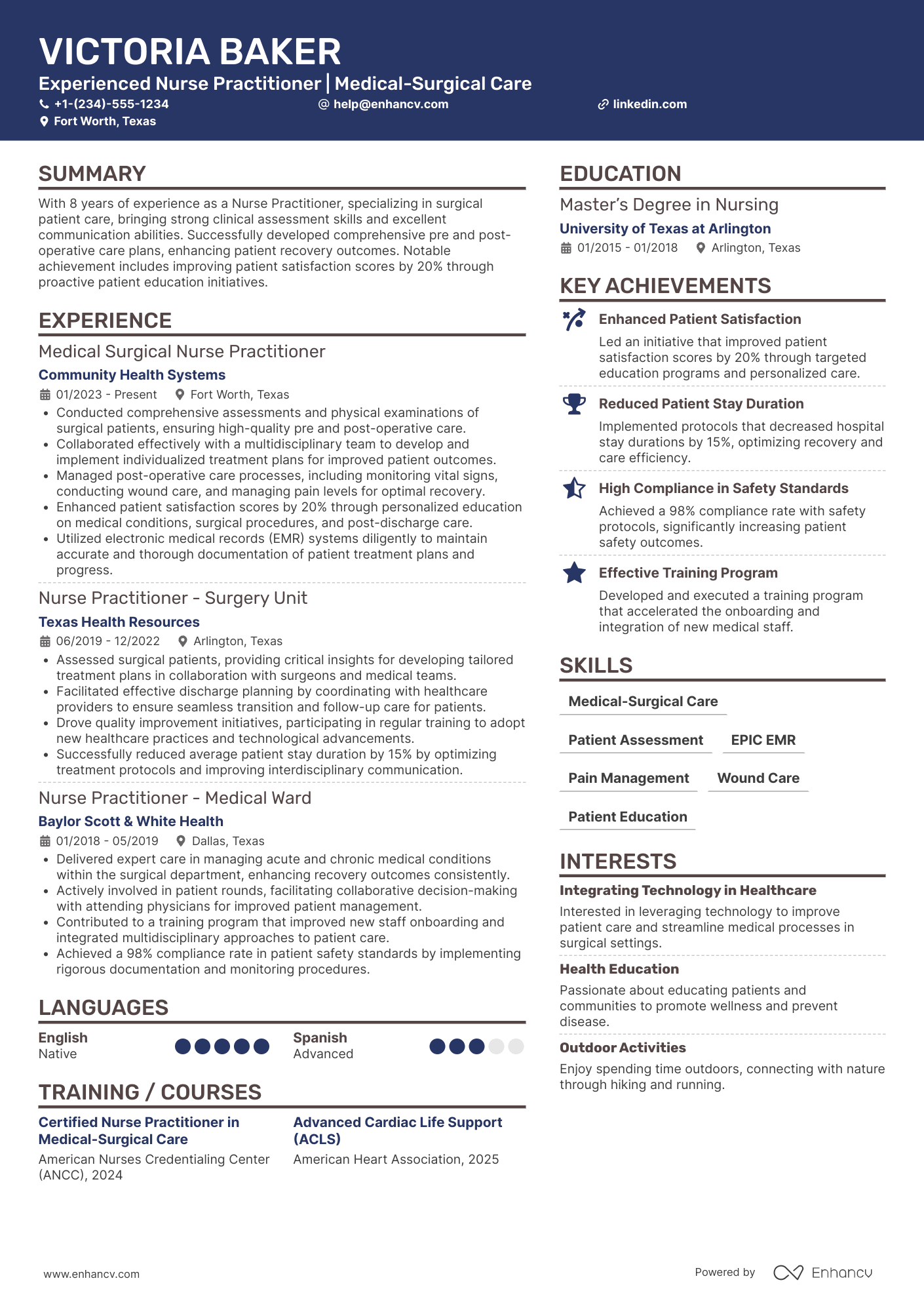 A resume example of a Medical Surgical Nurse Practitioner