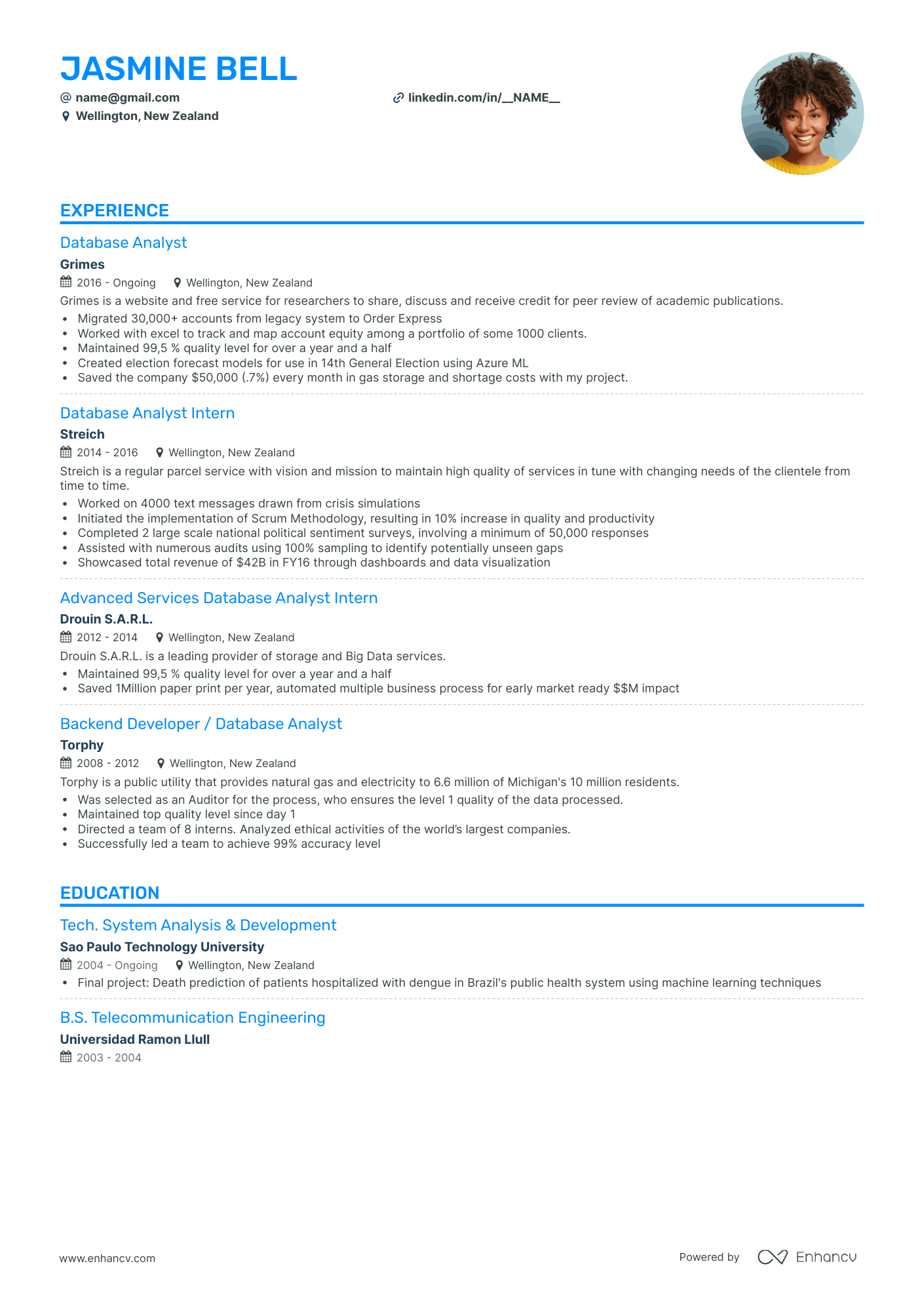 Classic Database Analyst Resume Template