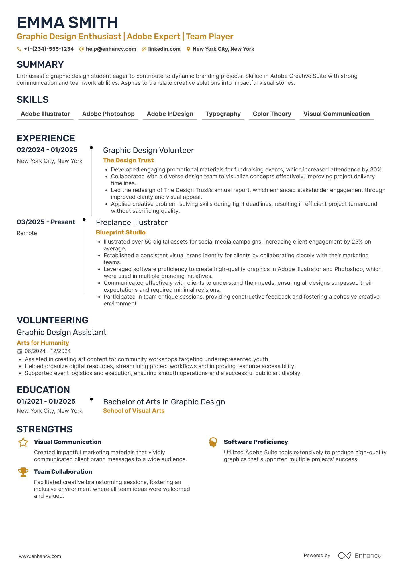 A resume example of a Graphic Design Intern