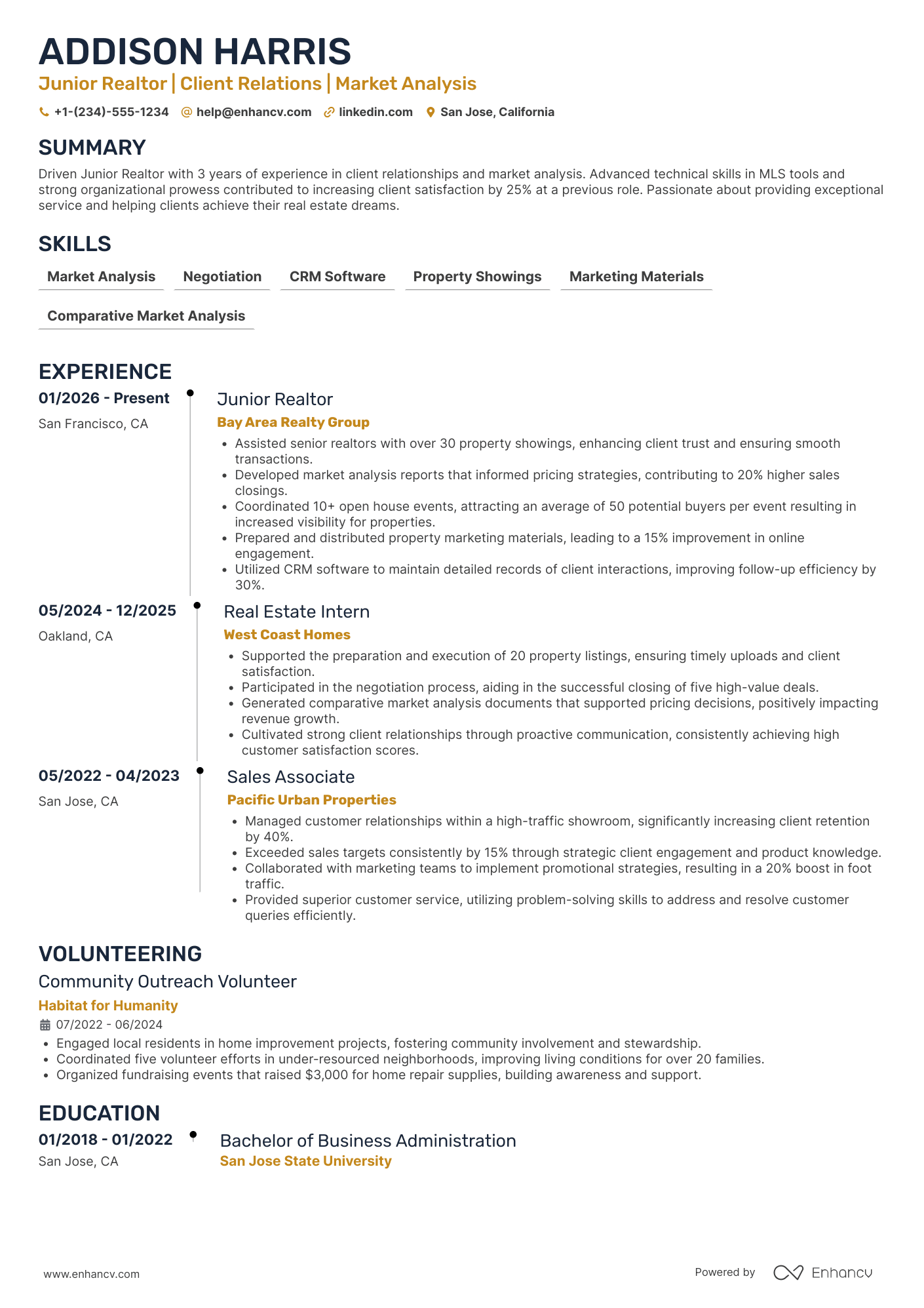 A resume example of a Junior Realtor