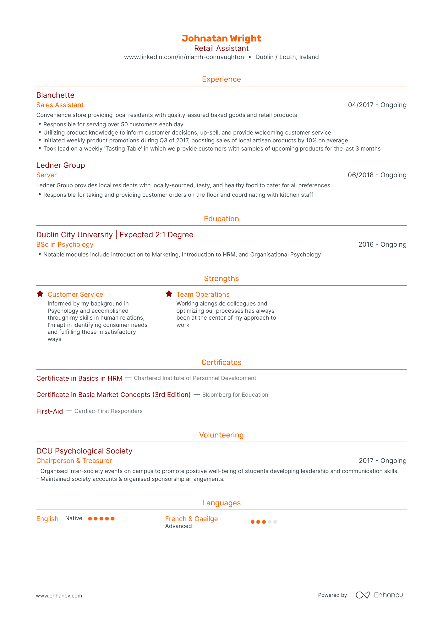Traditional Retail Resume Template