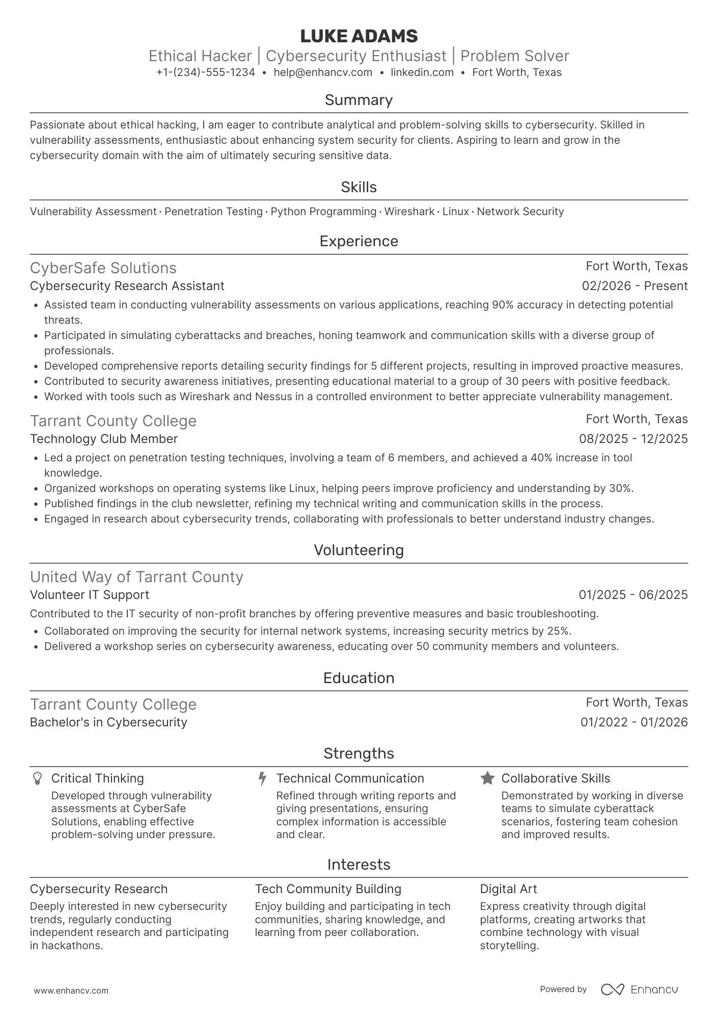 A resume example of a Ethical Hacker Intern