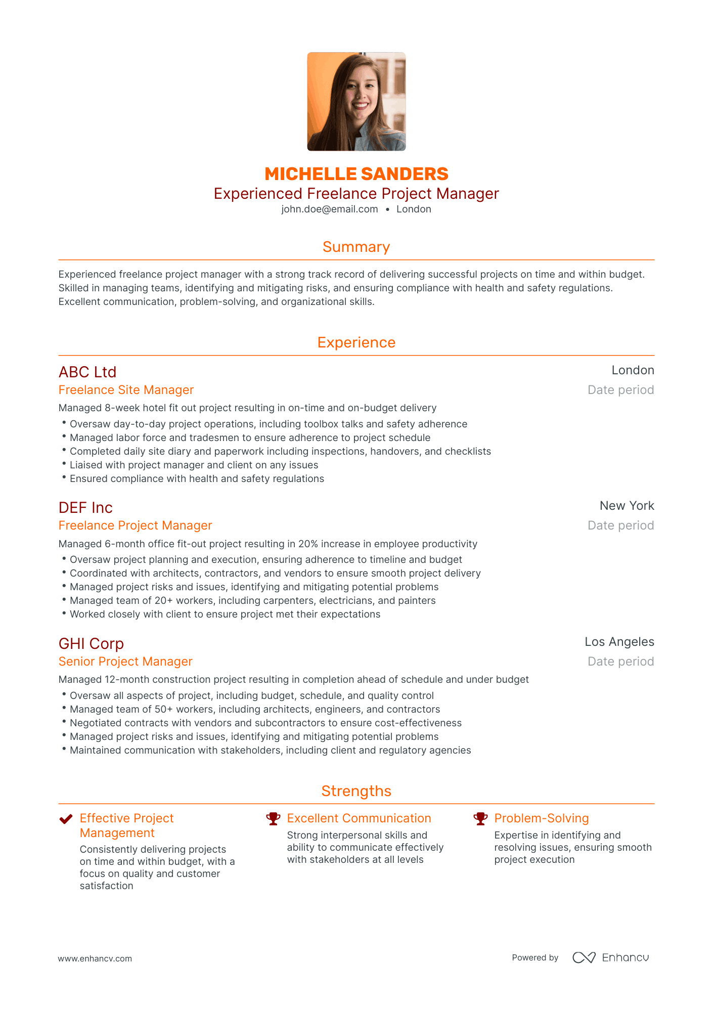 Traditional Freelance Project Manager Resume Template