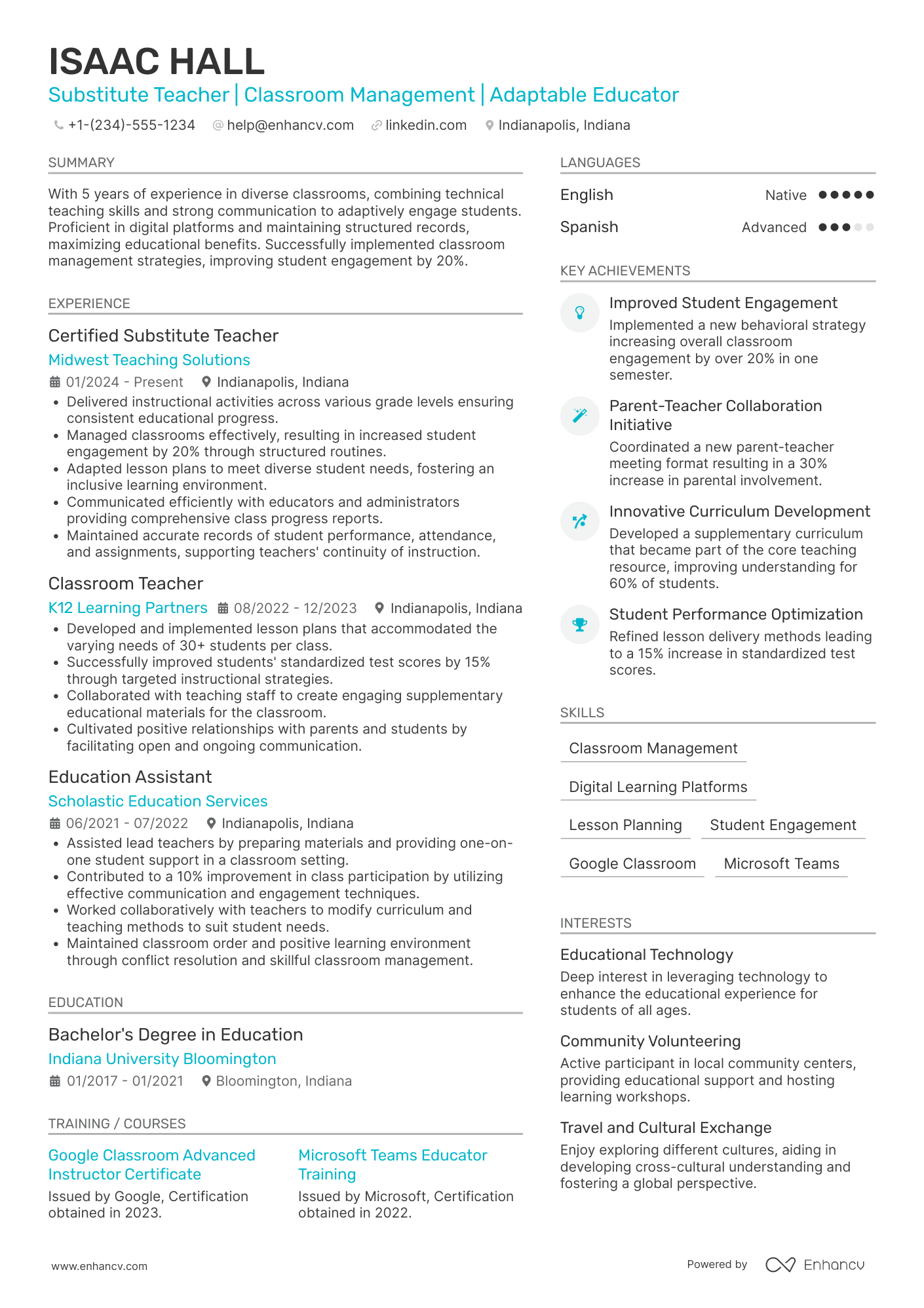 A resume example of a Certified Substitute Teacher