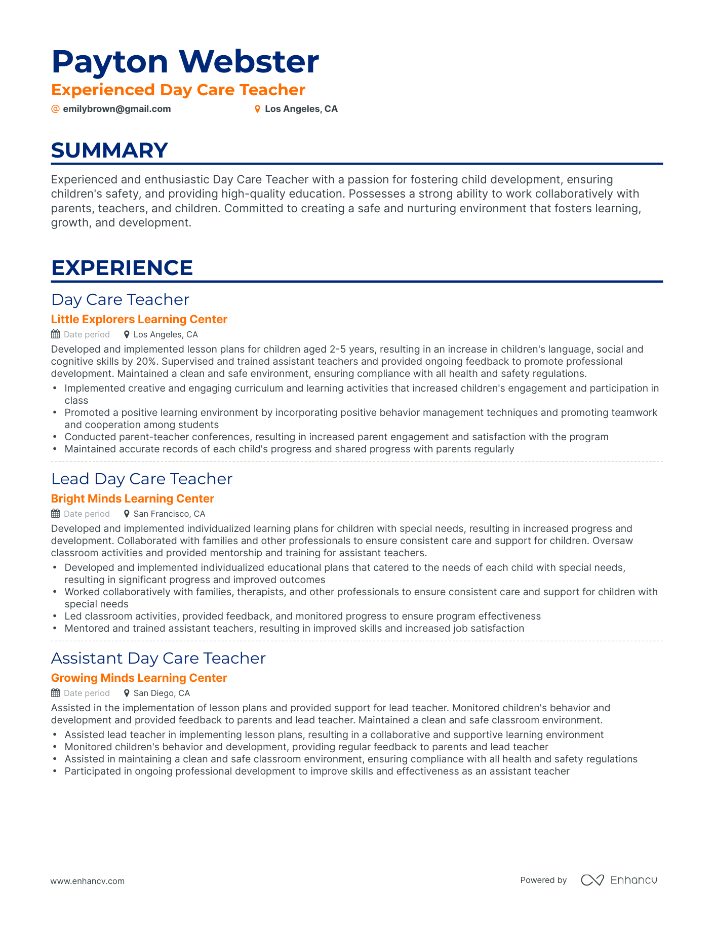 Classic Day Care Teacher Resume Template